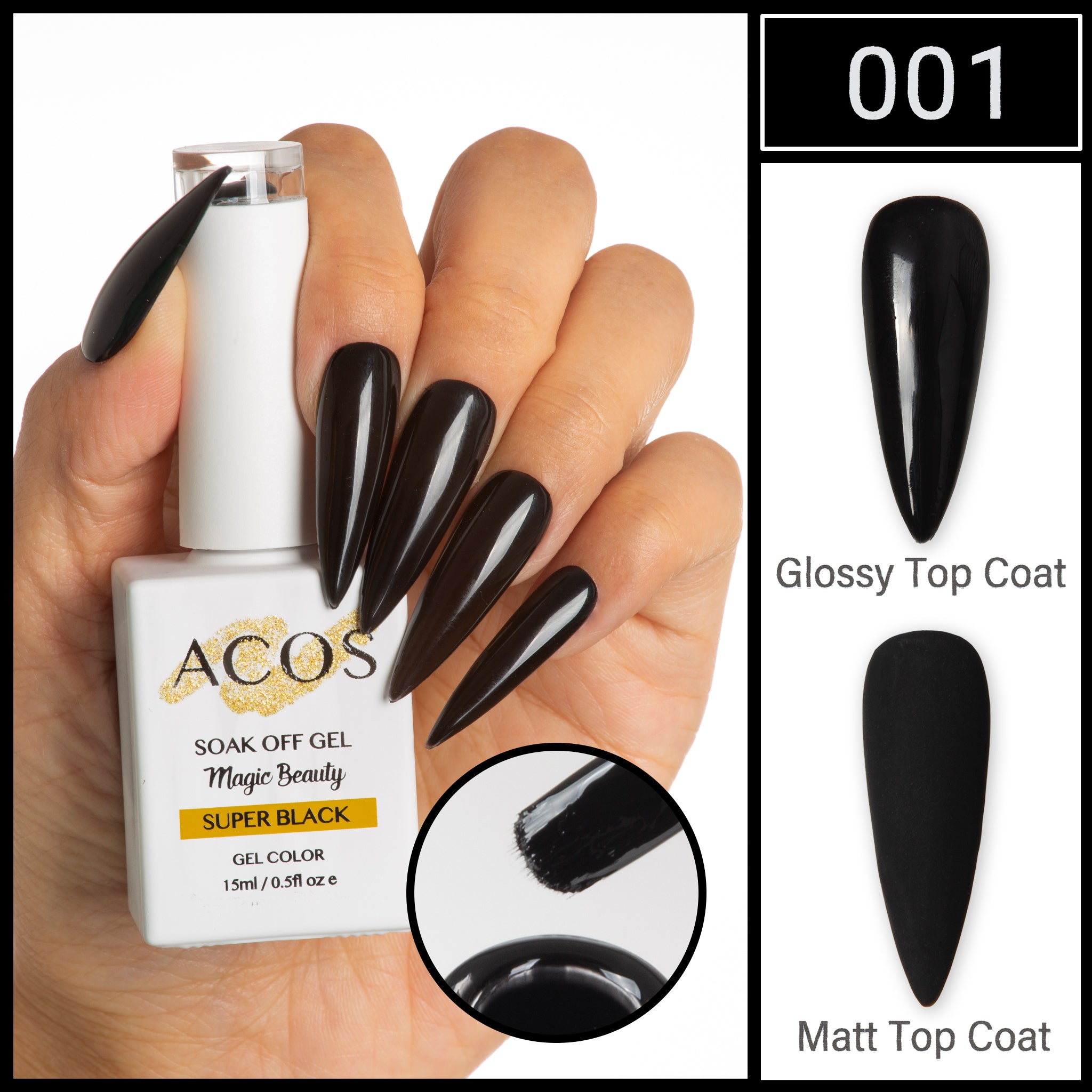 ACOS Magic Beauty Gel Polish Colour Black (001) - Lashmer