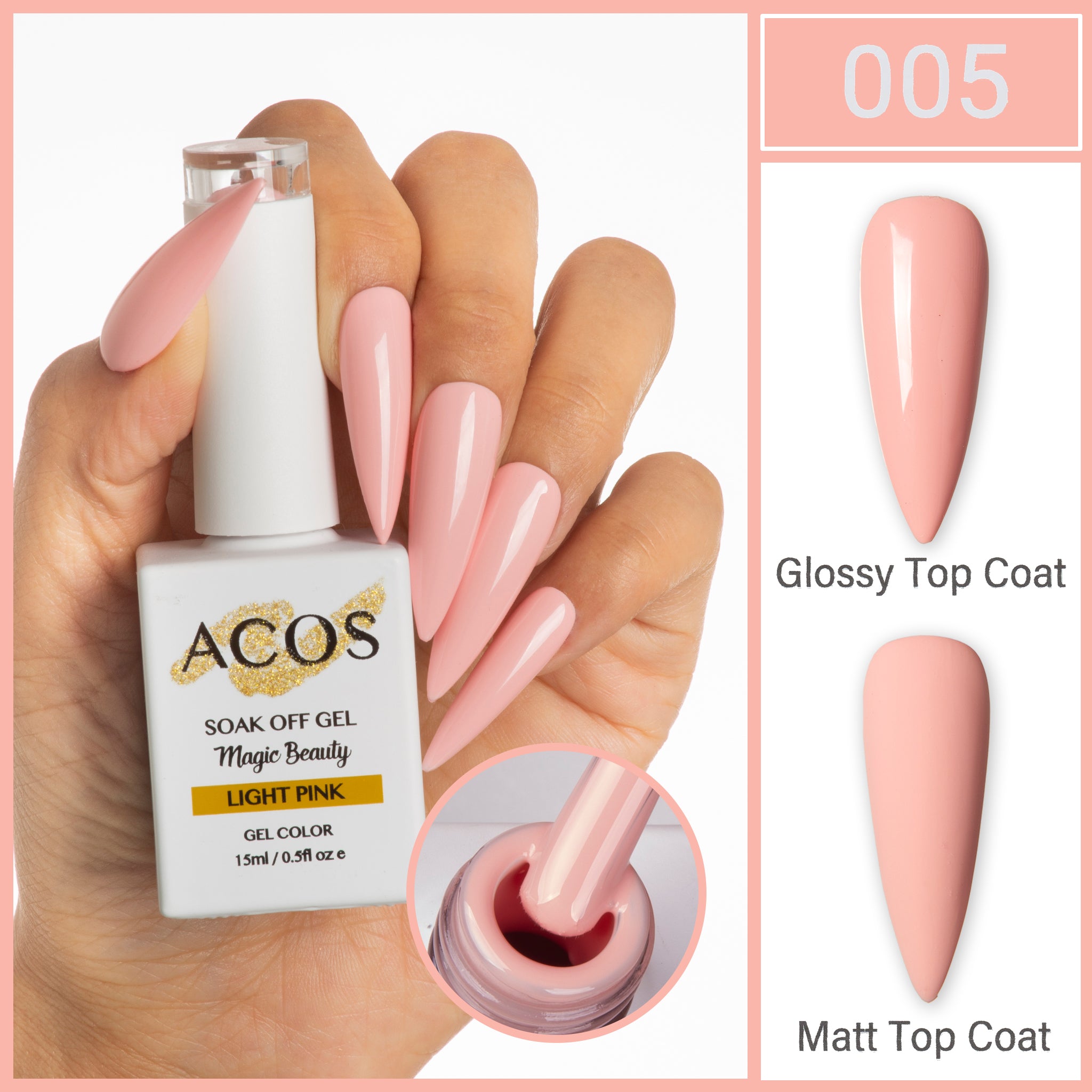 ACOS Magic Beauty Gel Polish Colour Light Pink (005) - Lashmer