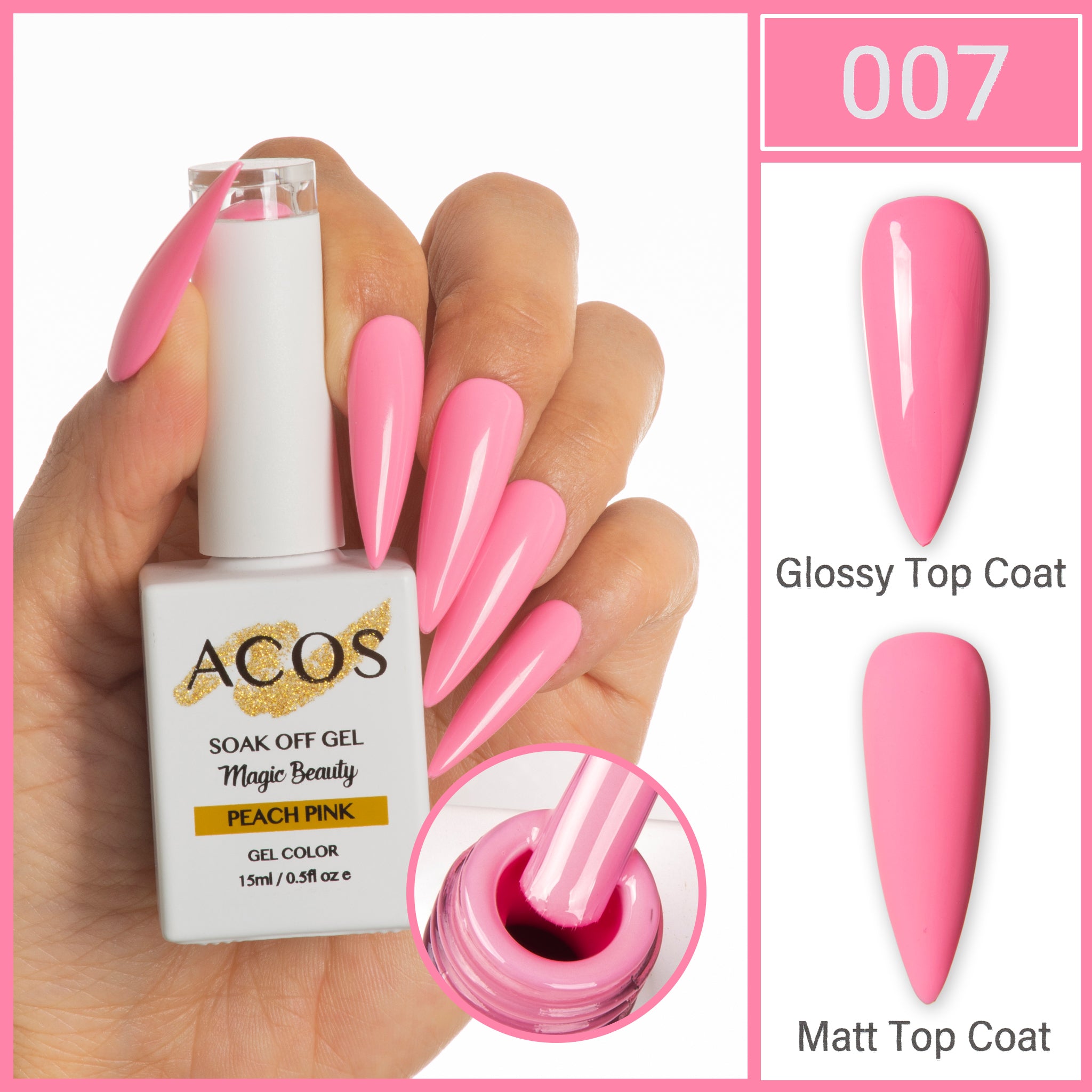 ACOS Magic Beauty Gel Polish Colour Peach Pink (007) - Lashmer