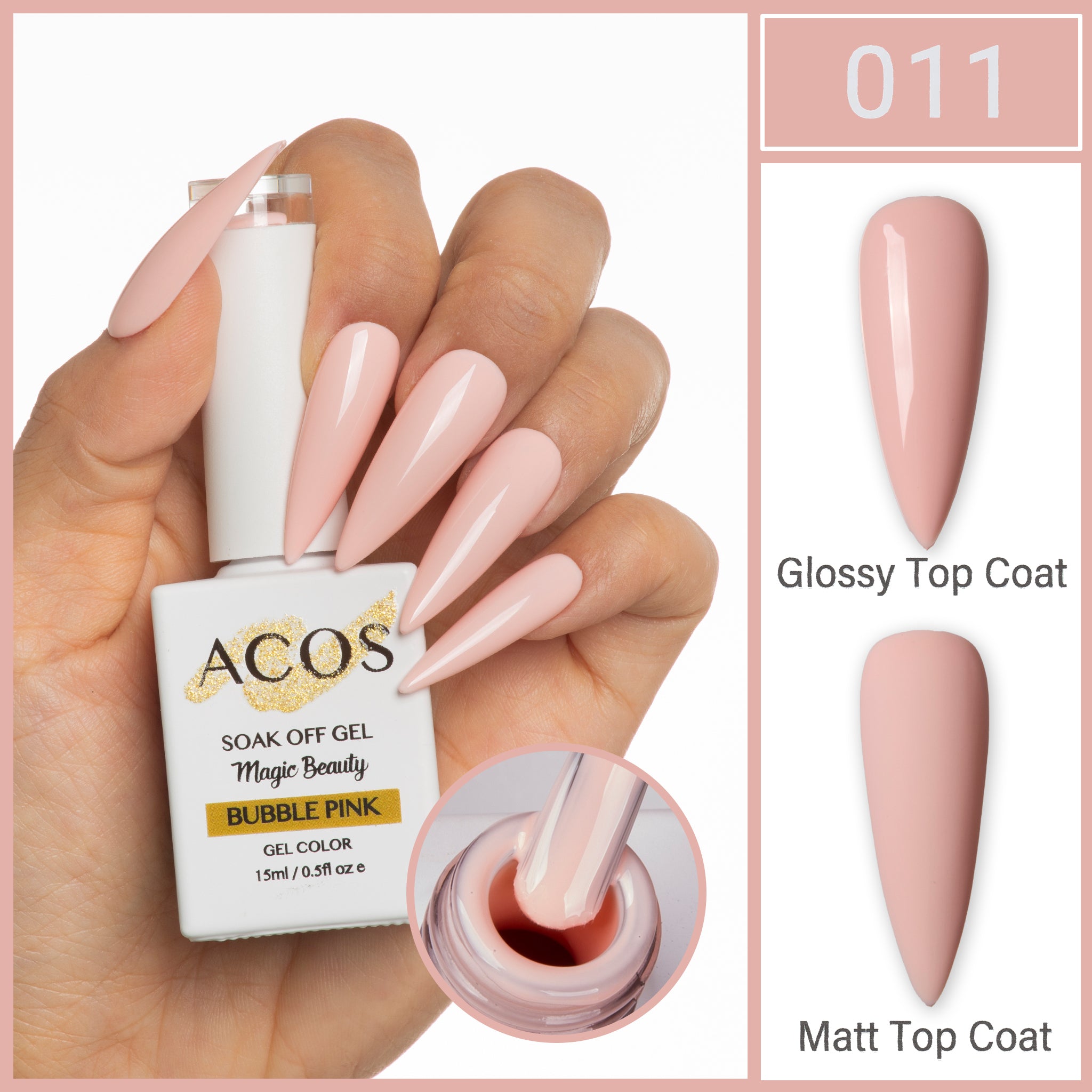 ACOS Magic Beauty Gel Polish Colour Bubble Pink (011) - Lashmer