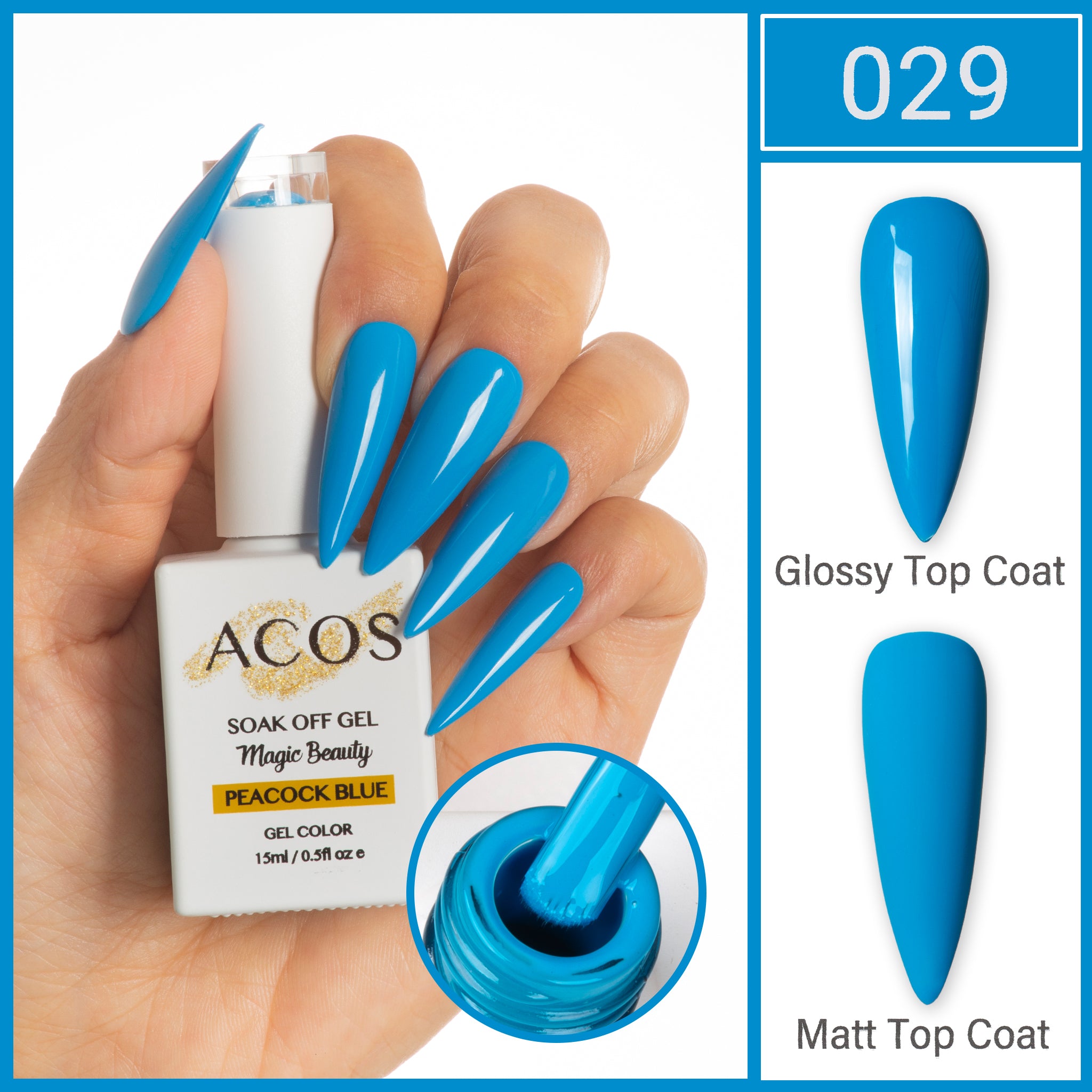 ACOS Magic Beauty Gel Polish Colour Light Peacock Blue (029) - Lashmer