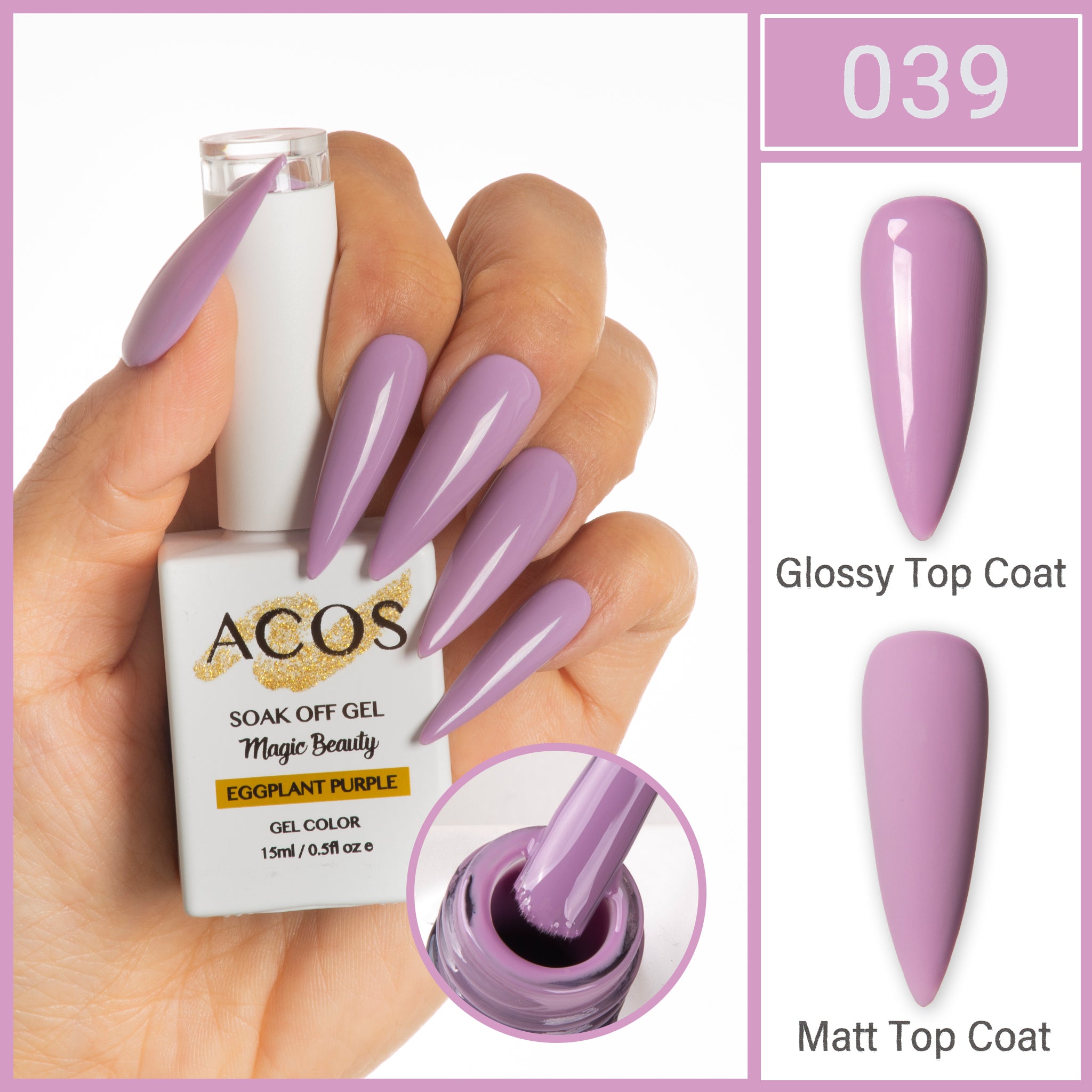 ACOS Magic Beauty Gel Polish Colour Eggplant Purple (039) - Lashmer