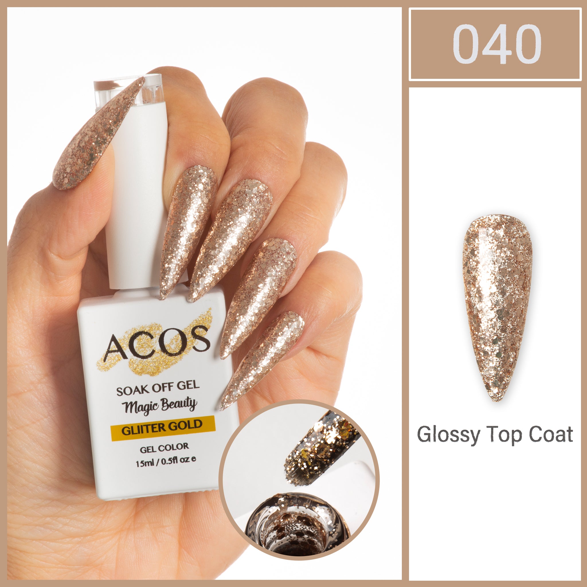 ACOS Magic Beauty Gel Polish Colour Glitter Gold (040) - Lashmer
