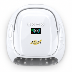 A white ACOS LED beauty device with a digital display screen and control buttons on the front, shown against a plain white background.