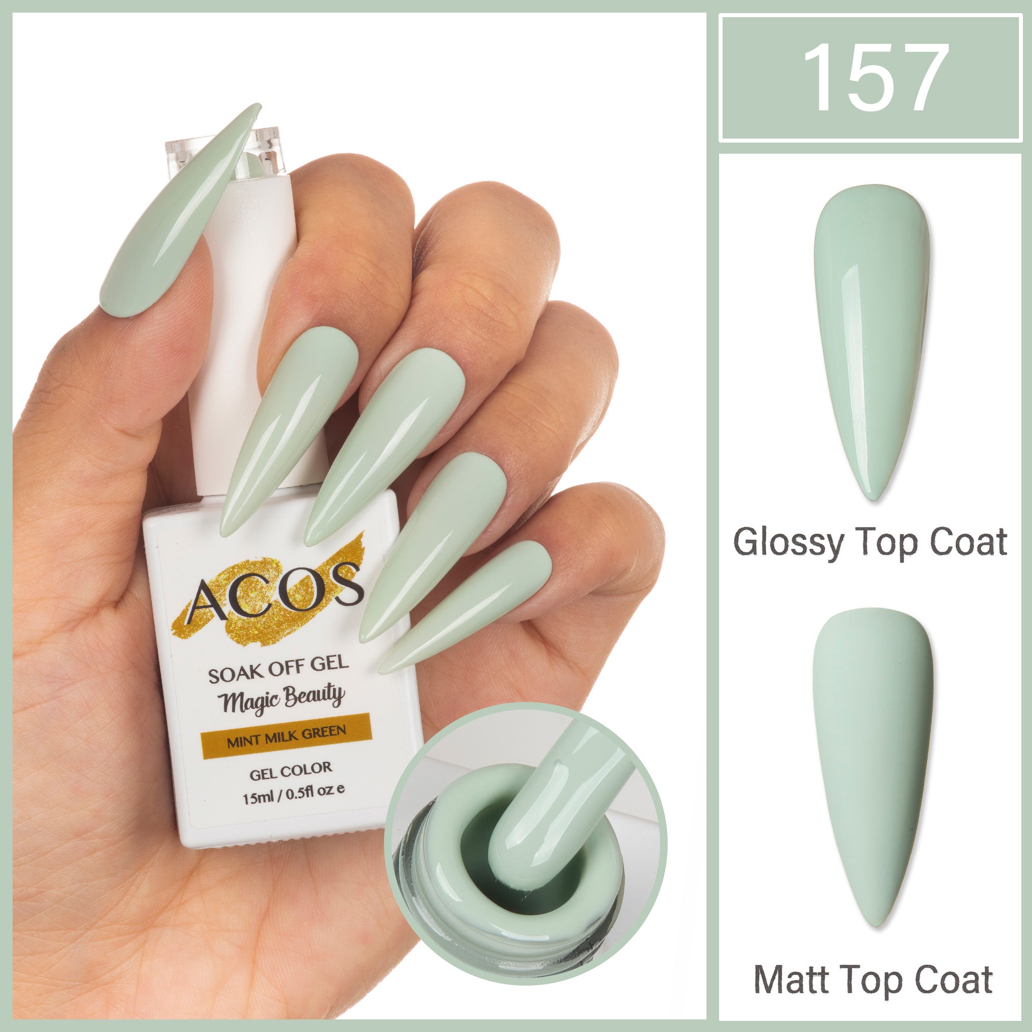 ACOS Magic Beauty Gel Polish Colour Mint Milk Green(157) - Lashmer