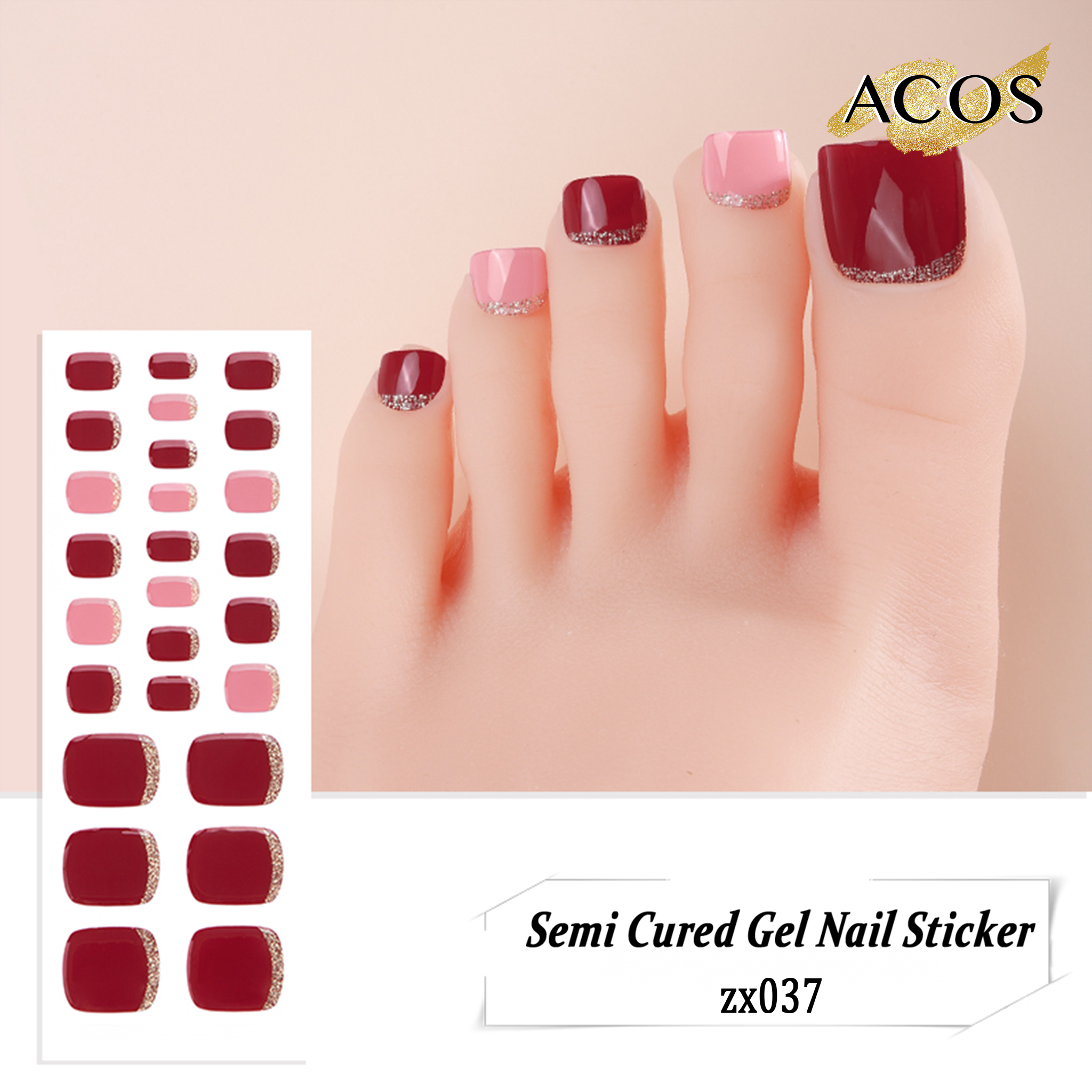 ACOS Semi Cured Gel Sticker for Feet -- Style #037 - Lashmer