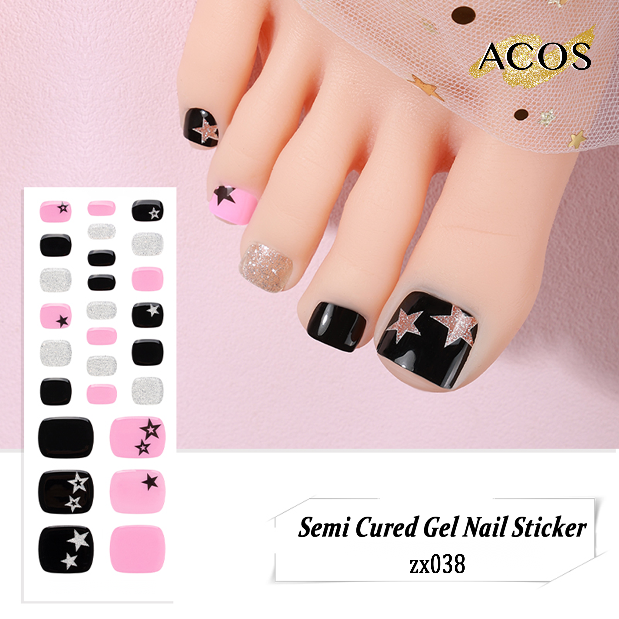 ACOS Semi Cured Gel Sticker for Feet -- Style #038 - Lashmer
