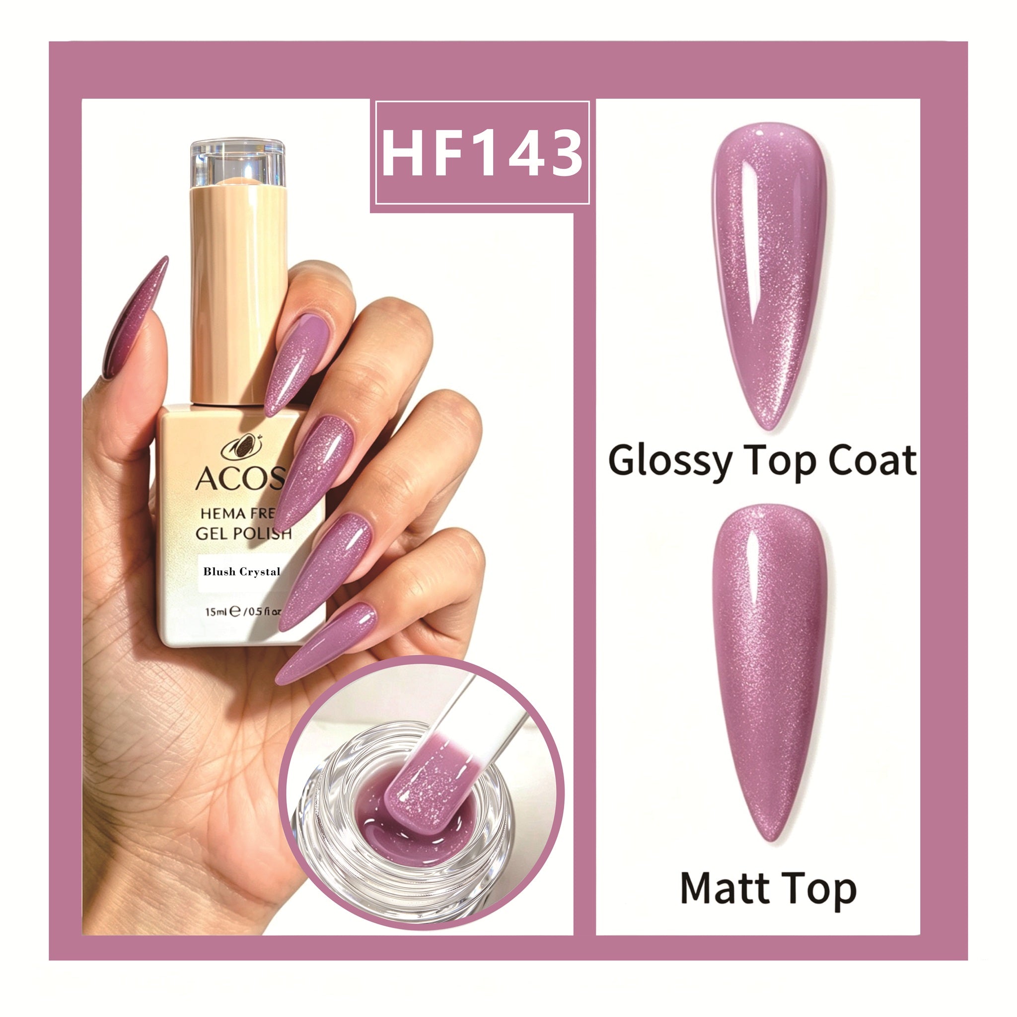 ACOS HEMA-free gel polish in Blush Crystal, colour 143
