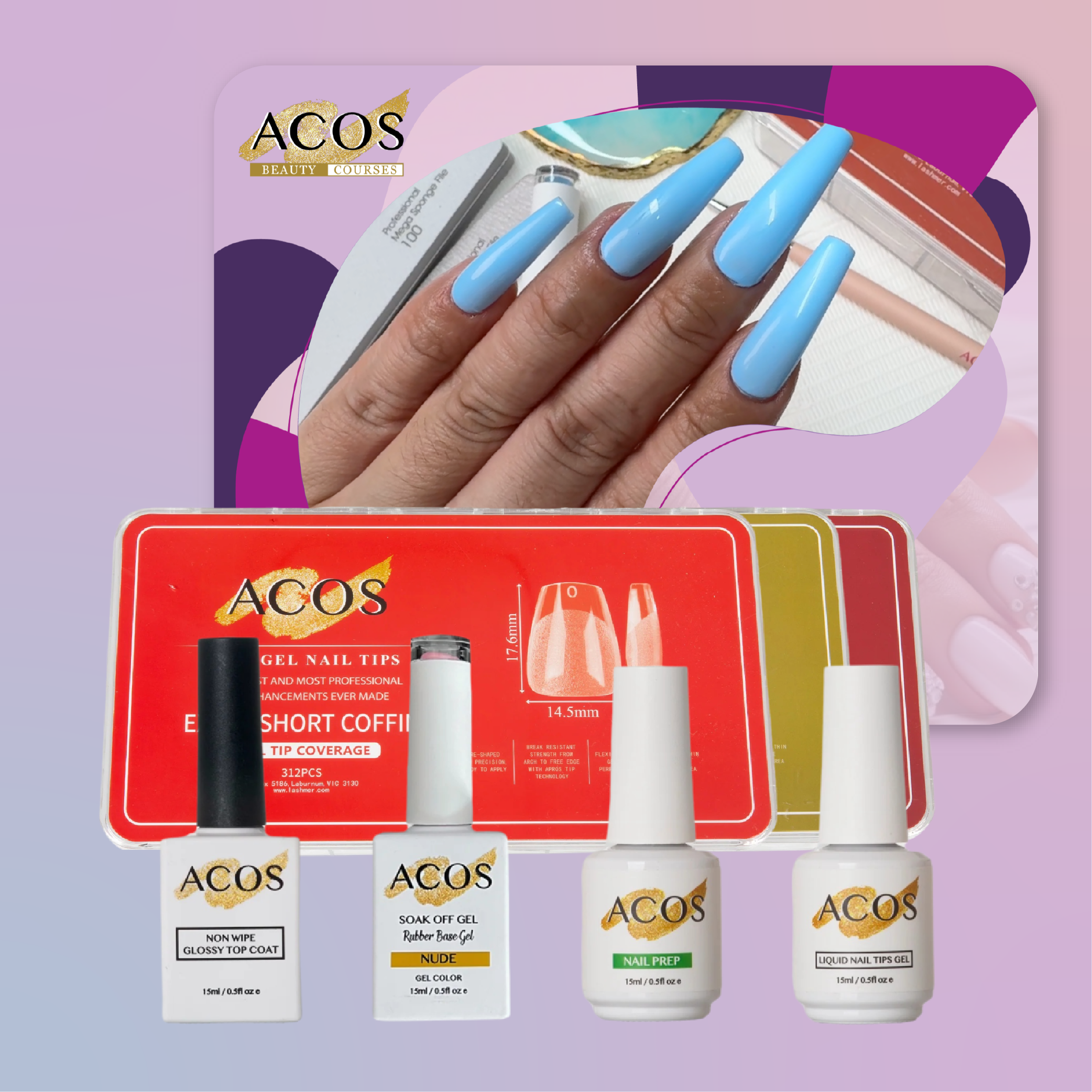 ACOS Soft Gel Press On Nail Kit (Rubber base Gel) - Lashmer