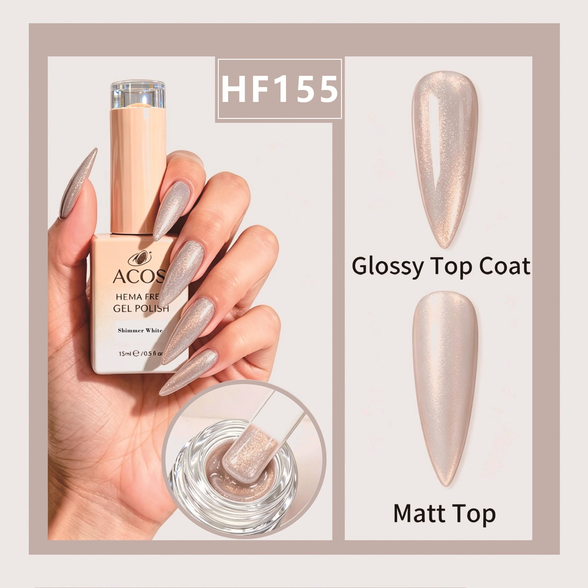 ACOS HEMA-free gel polish in Shimmer White, colour 155