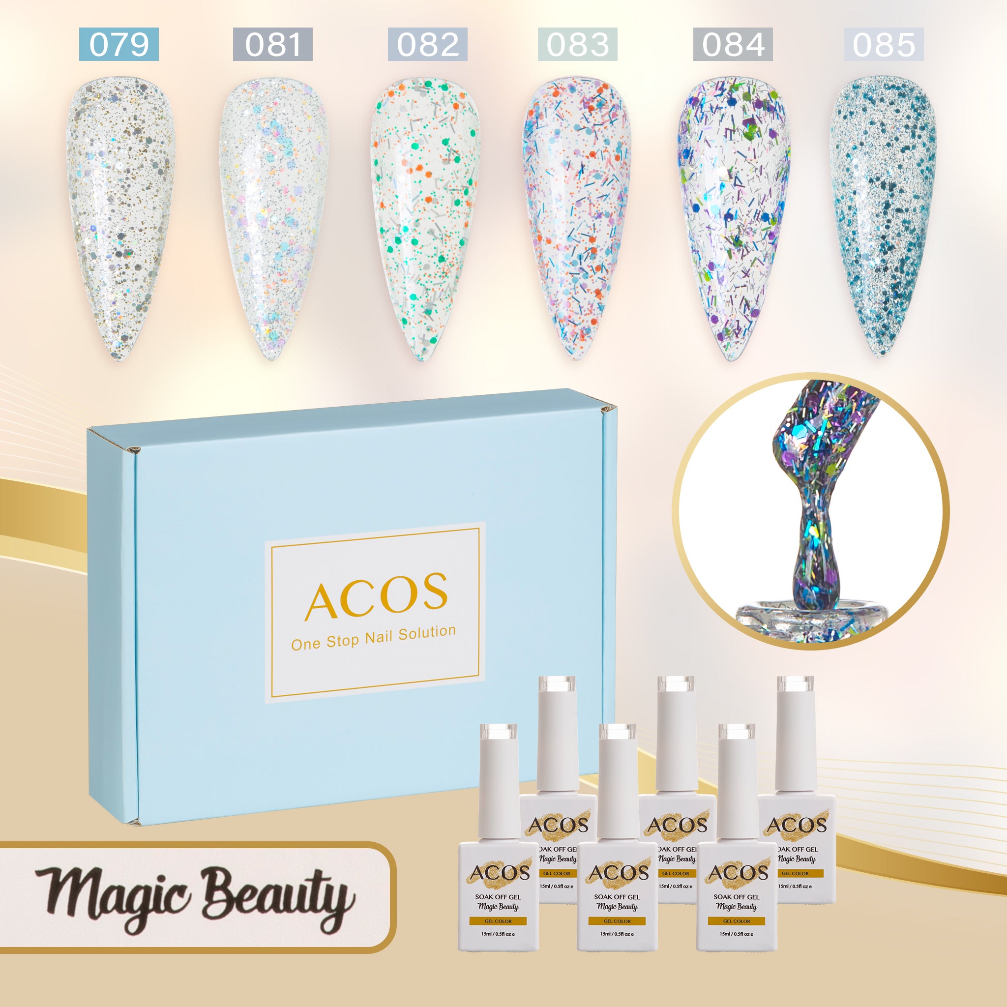 ACOS Gel Polish 6pcs Set (Glitter Transparent Colour ) - Lashmer
