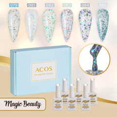 ACOS Gel Polish 6pcs Set (Glitter Transparent Colour ) - Lashmer