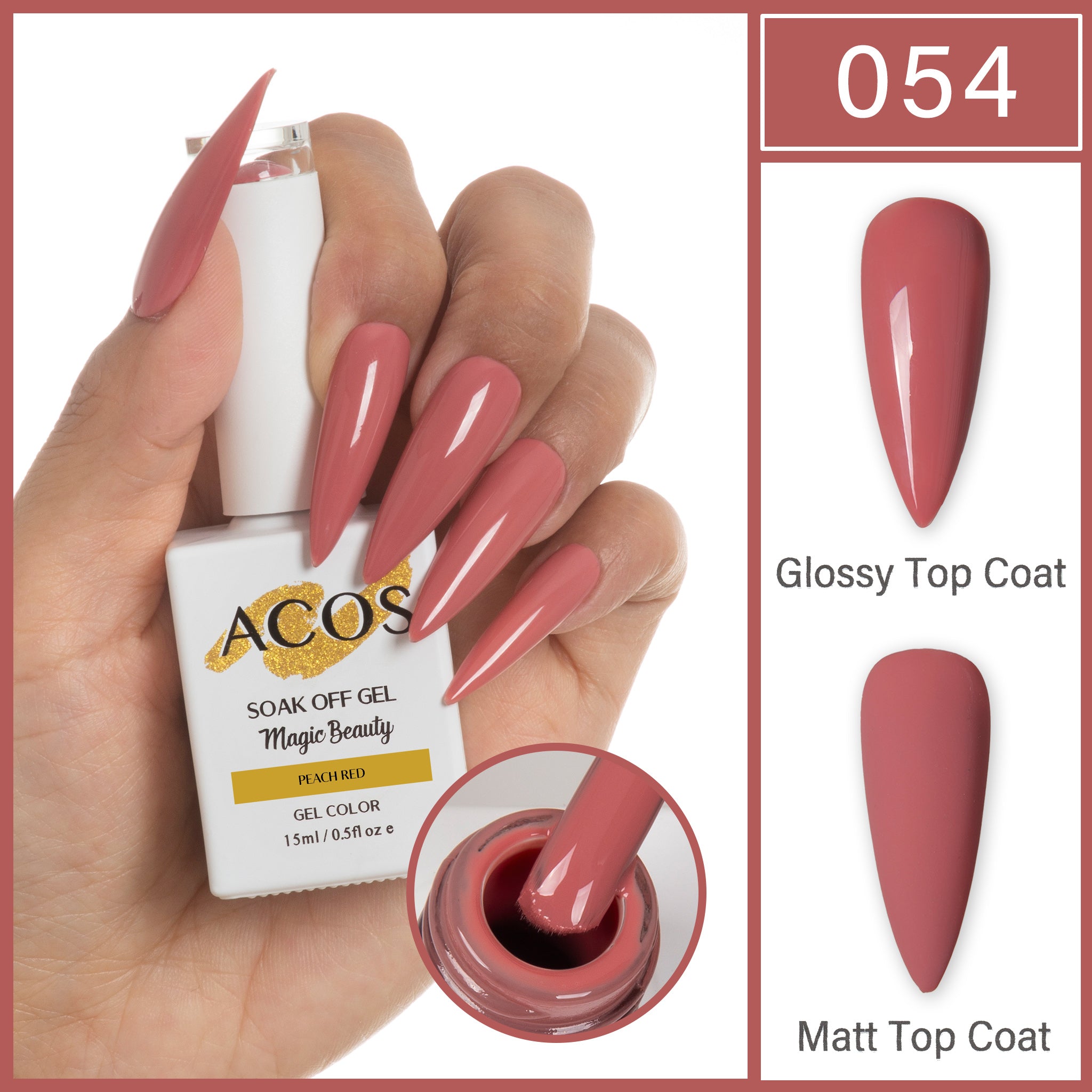 ACOS Magic Beauty Gel Polish Colour Peach Red (054) - Lashmer
