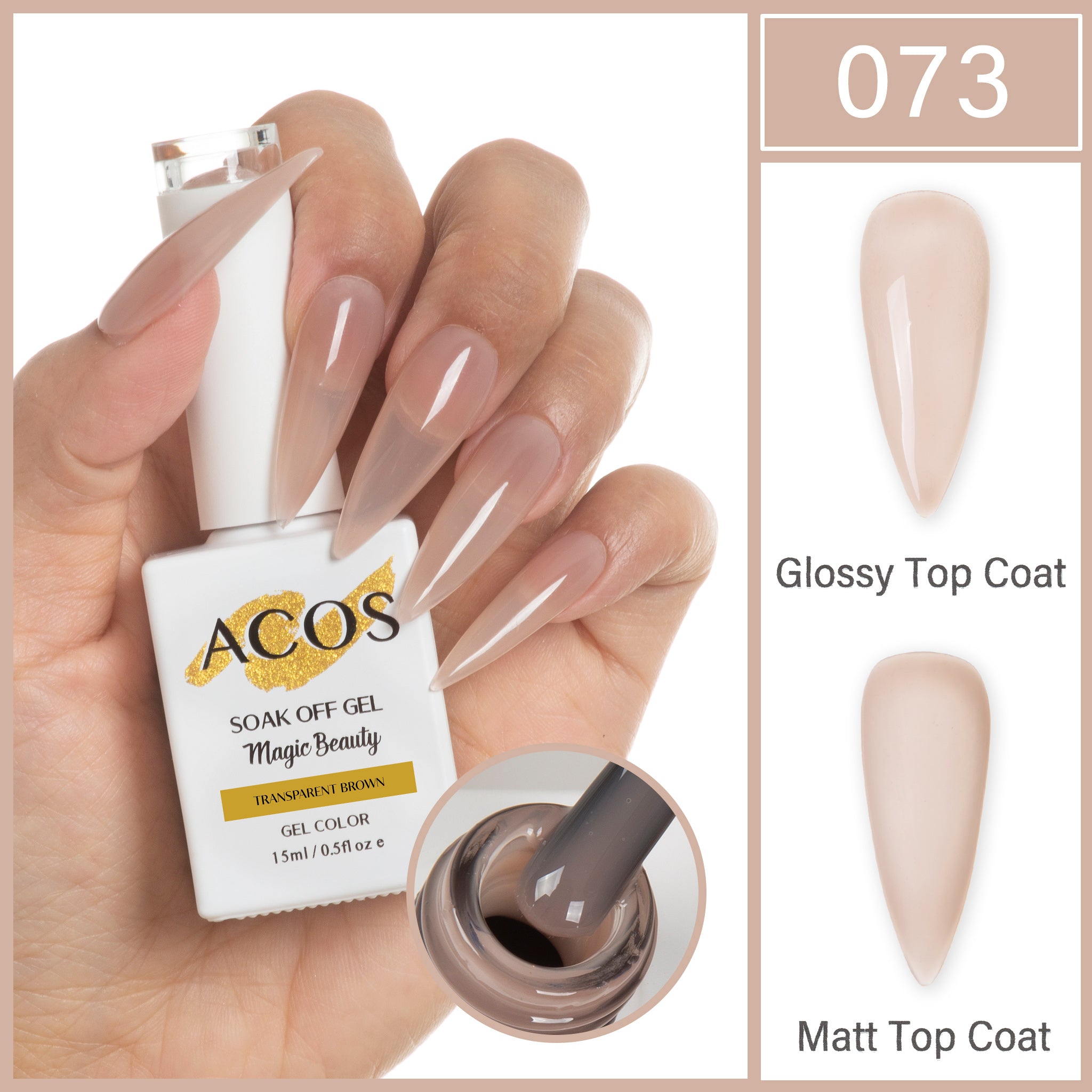 ACOS Magic Beauty Gel Polish Colour TRANSPARENT BROWN (073) - Lashmer
