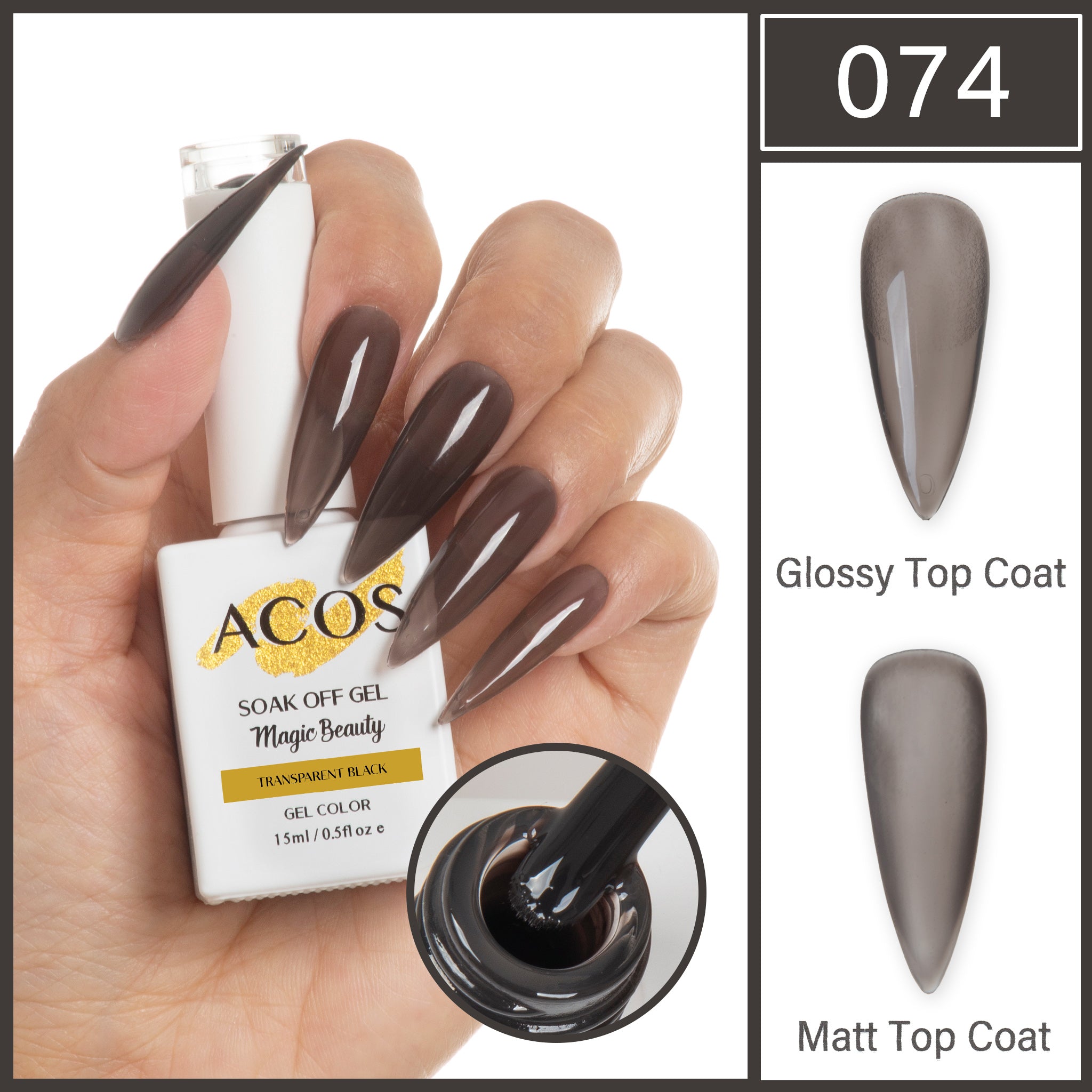 ACOS Magic Beauty Gel Polish Colour TRANSPARENT BLACK - Lashmer