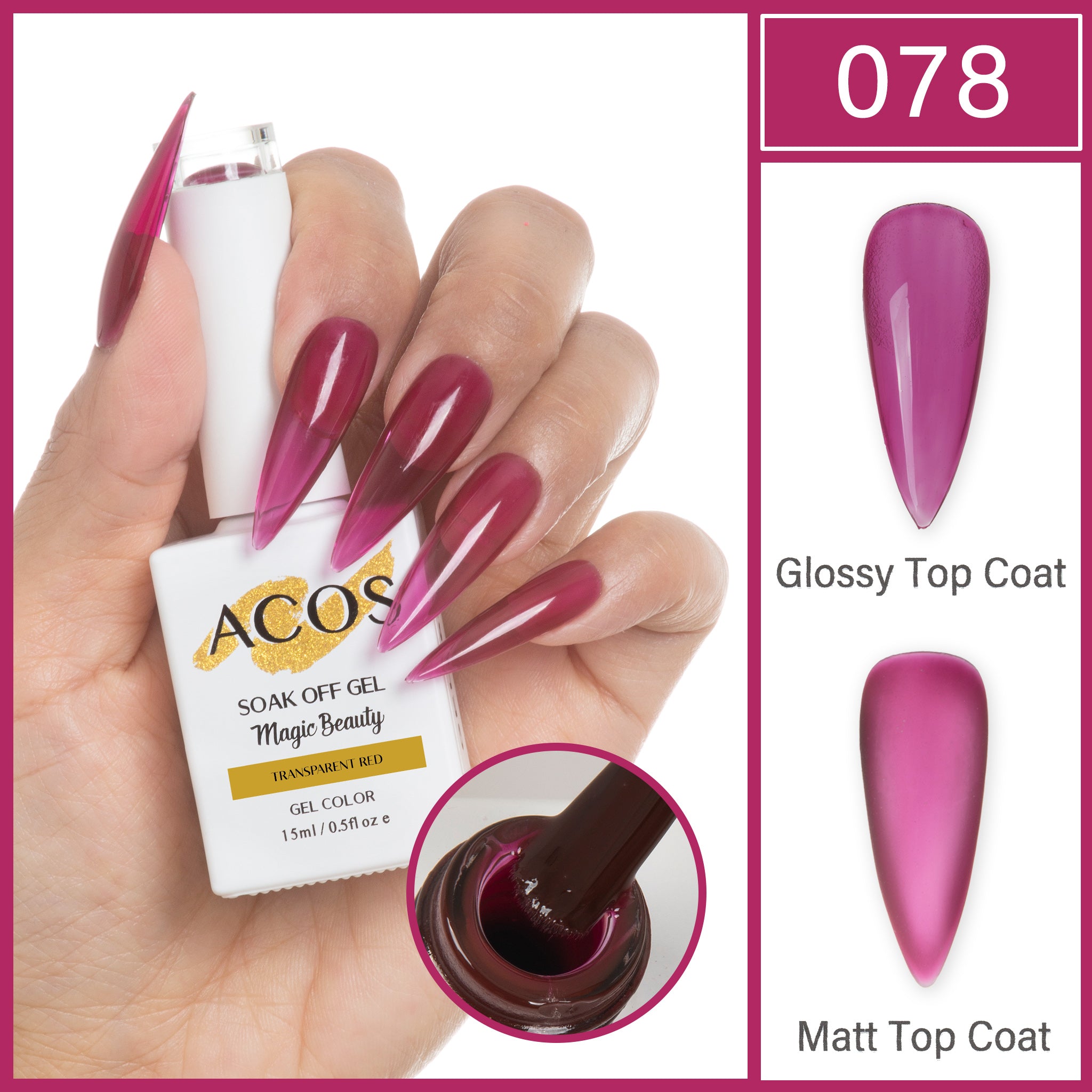 ACOS Magic Beauty Gel Polish Colour TRANSPARENT RED (078) - Lashmer