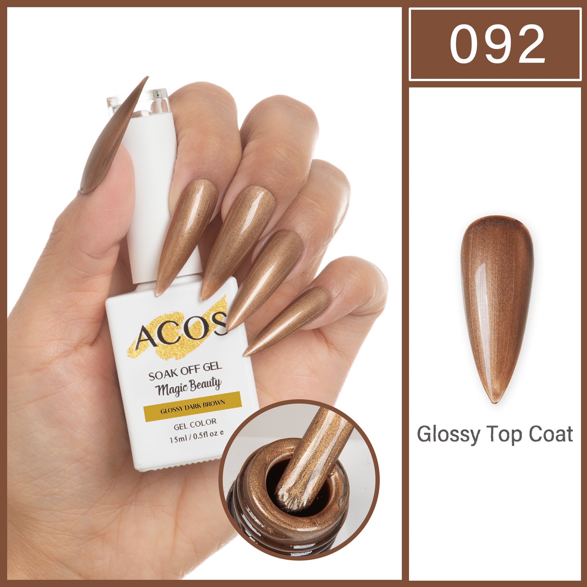 ACOS Magic Beauty Gel Polish GLOSSY DARK BROWN (092) - Lashmer