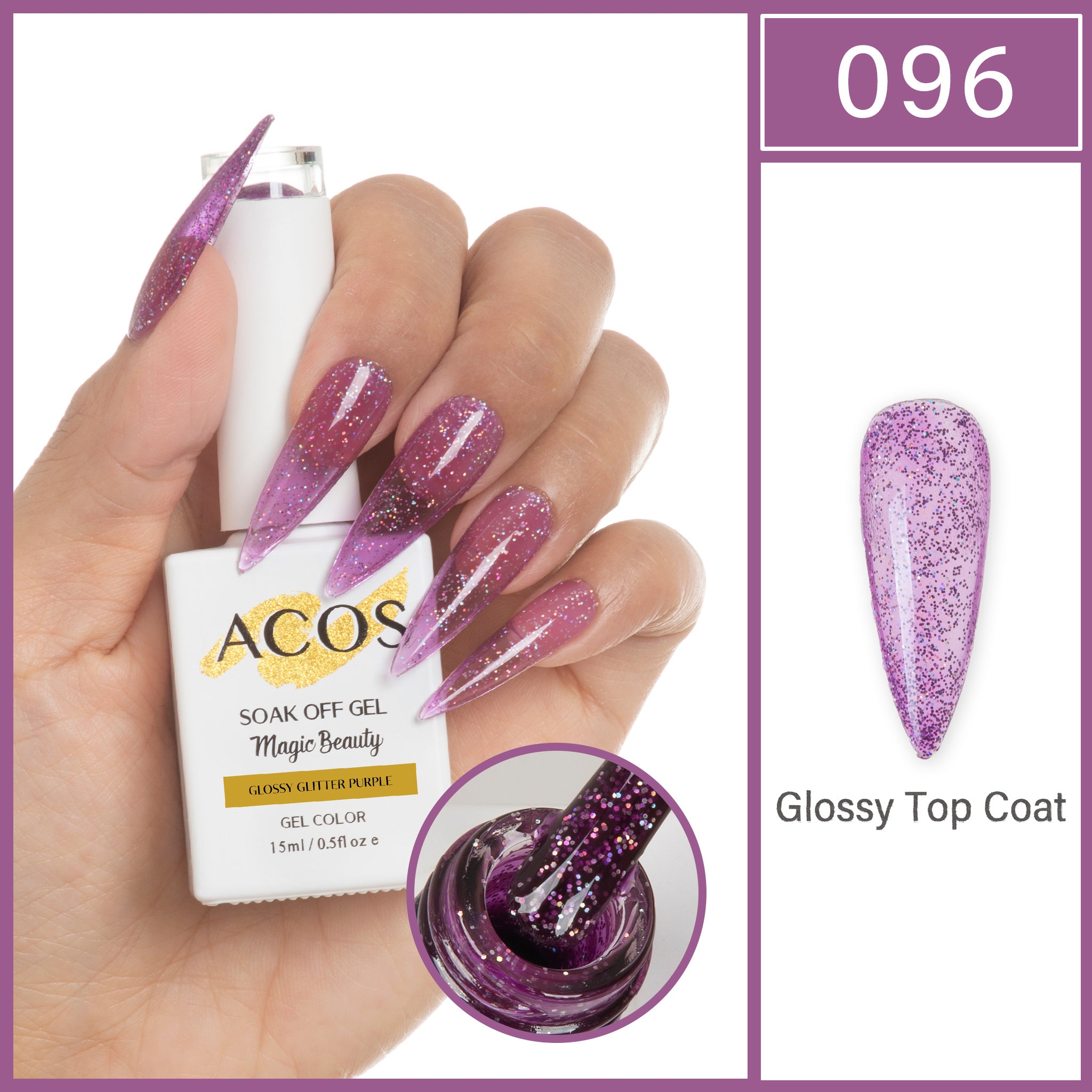 ACOS Magic Beauty Gel Polish GLOSSY GLITTER PURPLE (096) - Lashmer