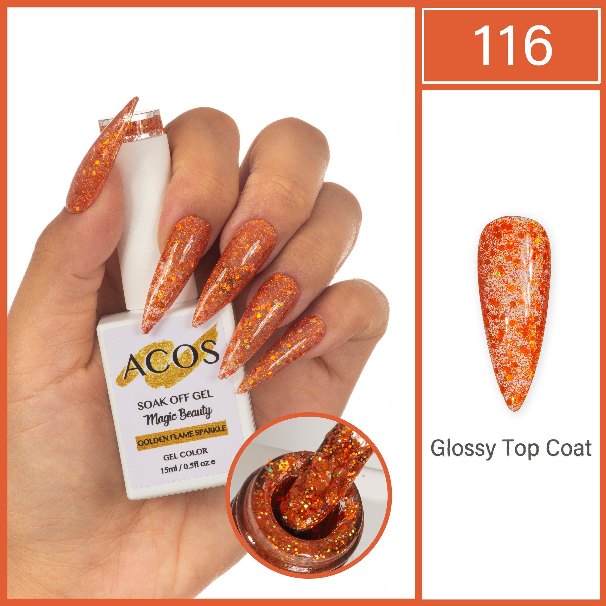 ACOS Magic Beauty Gel Polish Golden Flame Sparkle(116) - Lashmer