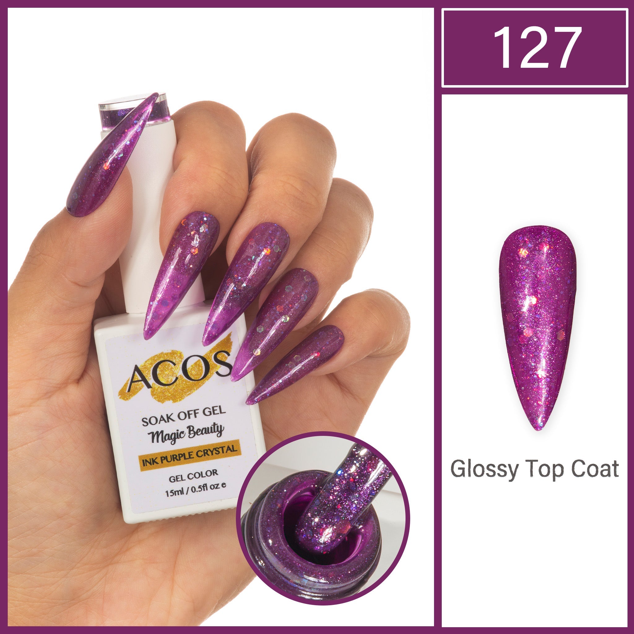ACOS Magic Beauty Gel Polish Ink Purple Crystal(127) - Lashmer