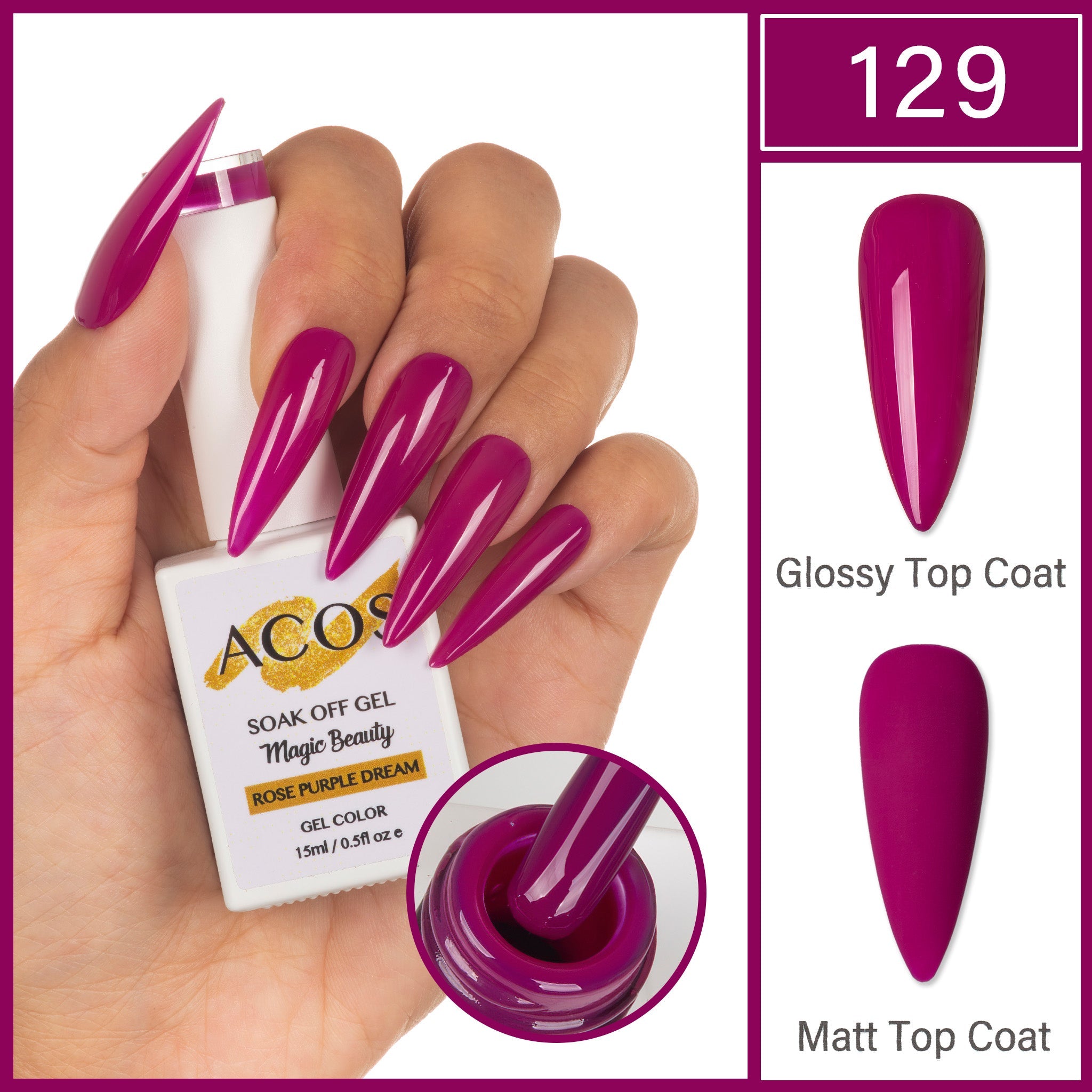 ACOS Magic Beauty Gel Polish Colour Rose Purple Dream(129) - Lashmer