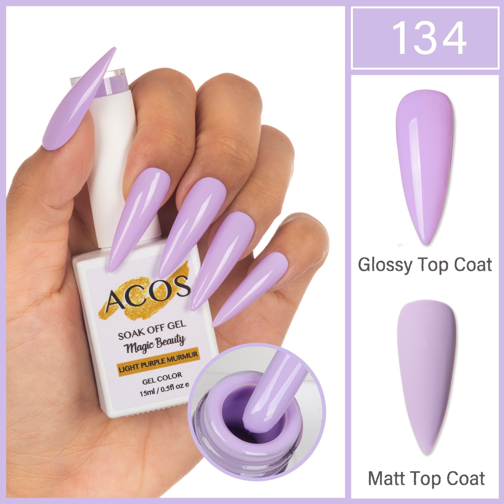 ACOS Magic Beauty Gel Polish Colour Light Purple Murmur(134) - Lashmer