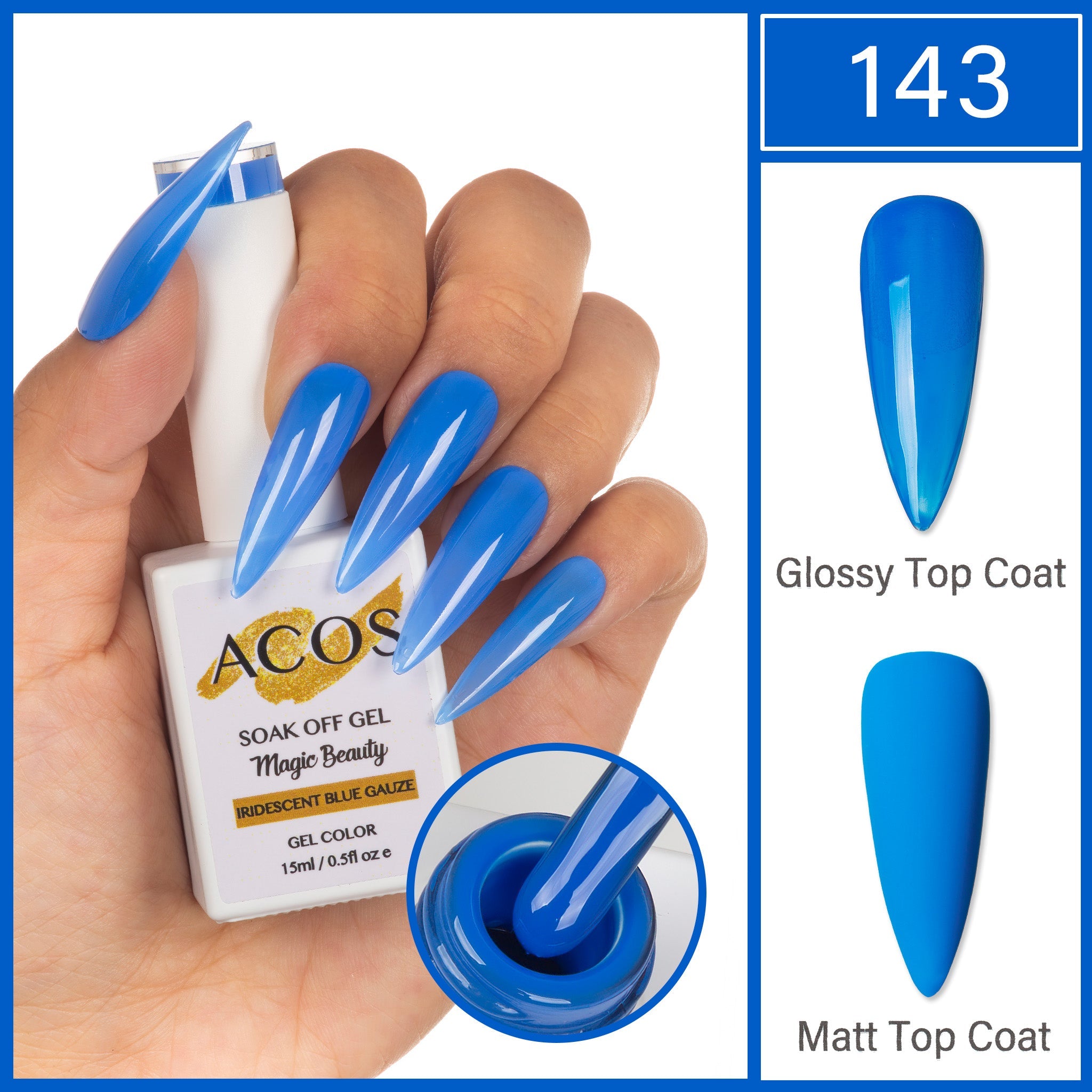 ACOS Magic Beauty Gel Polish Colour Iridescent Blue Gauze(143) - Lashmer