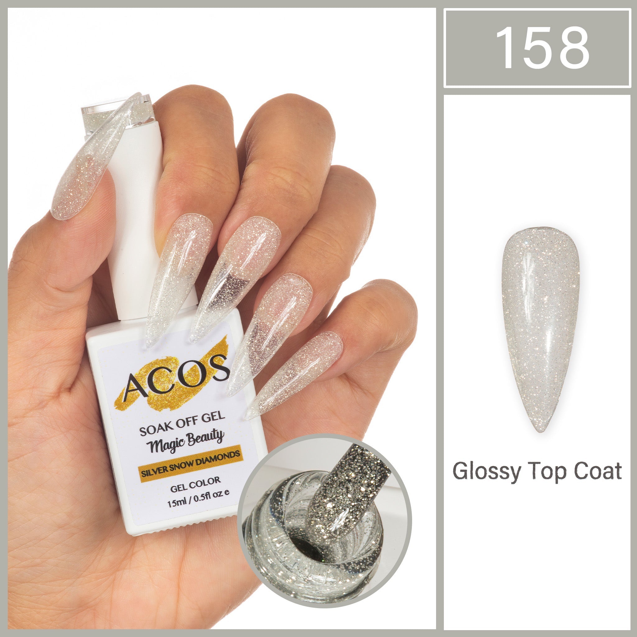 ACOS Magic Beauty Gel Polish Silver Snow Diamonds(158) - Lashmer