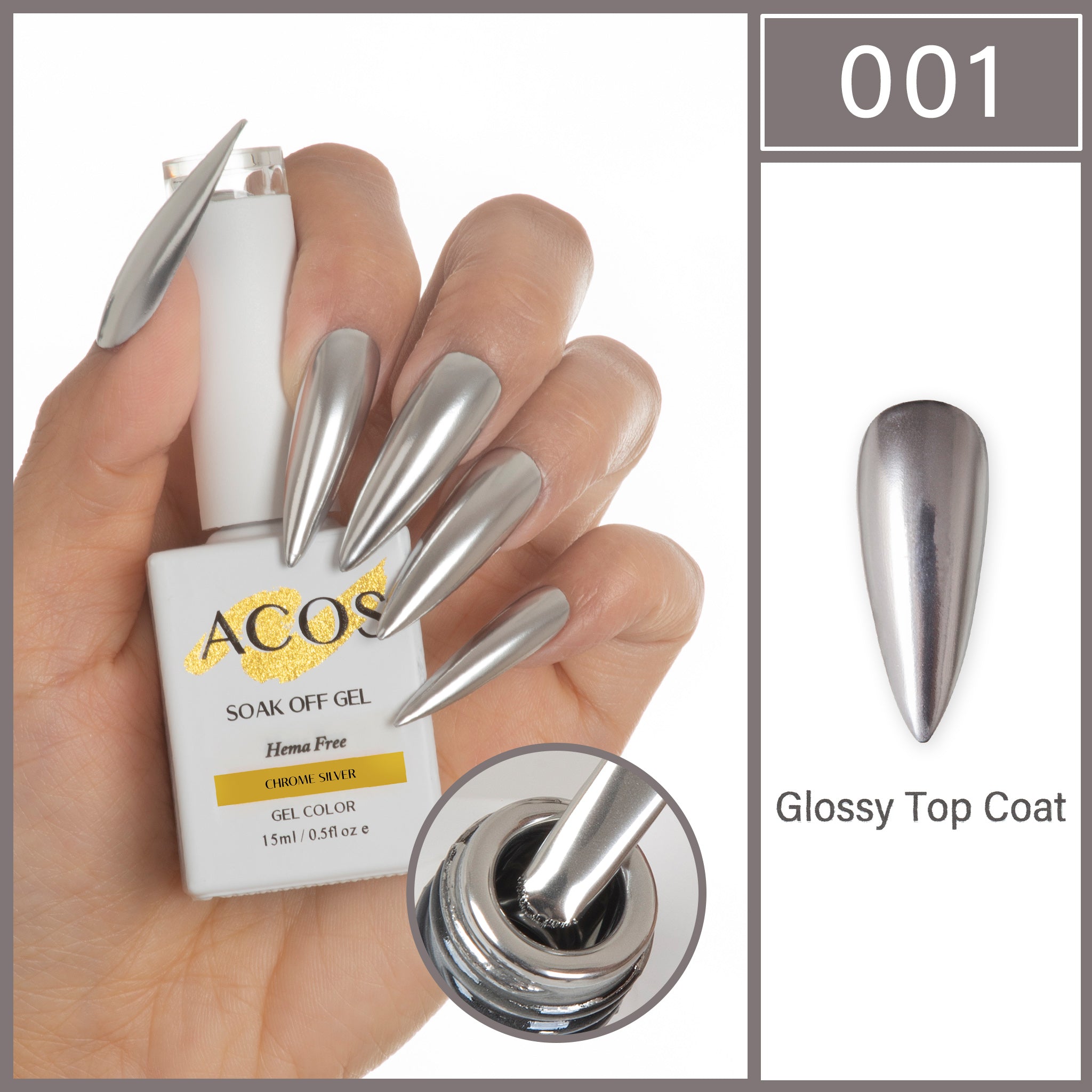 ACOS Hema Free Gel Colour CHROME SILVER (001) - Lashmer