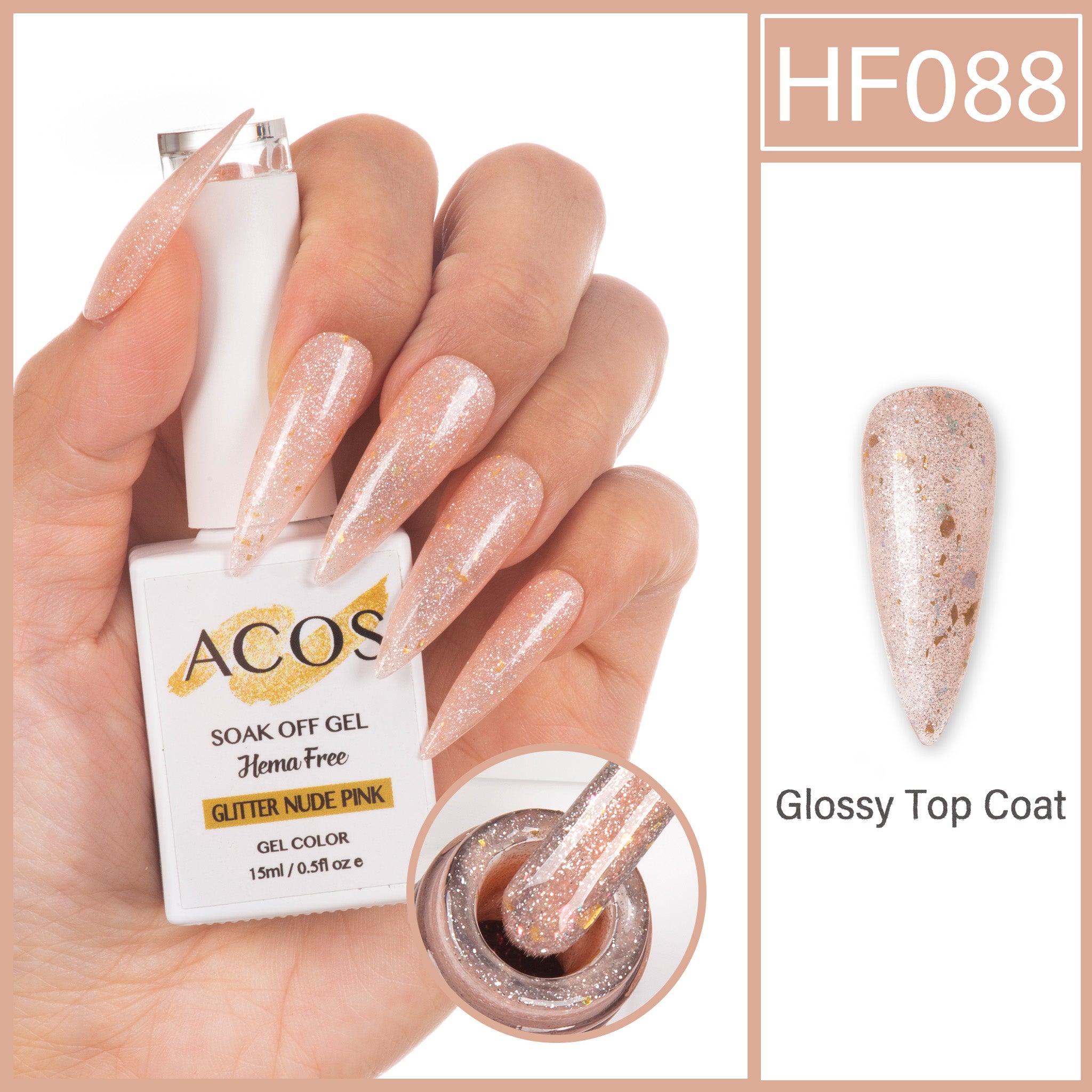 ACOS Hema Free Gel Colour GLITTER NUDE PINK (088) - Lashmer