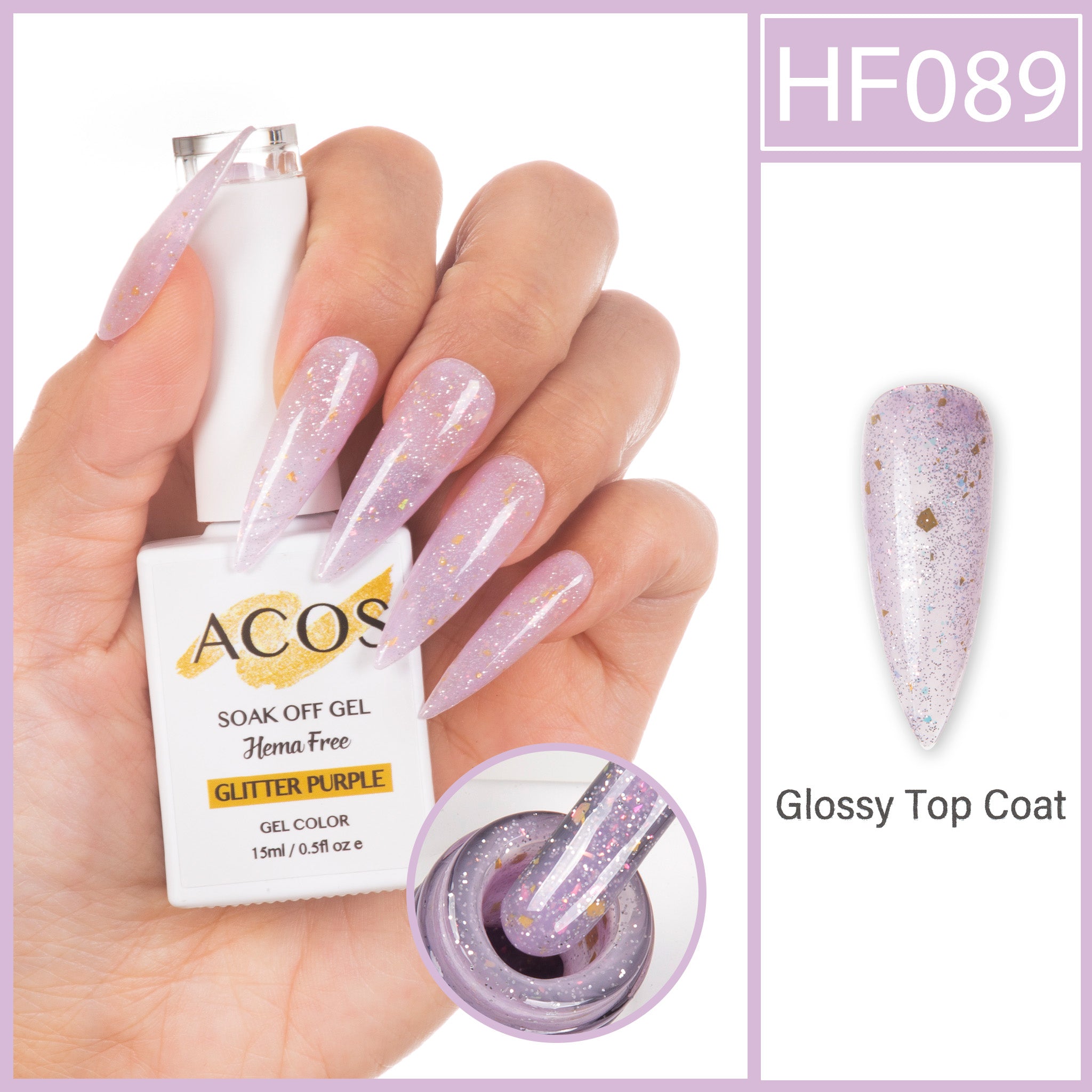 ACOS Hema Free Gel Colour GLITTER PURPLE (089) - Lashmer