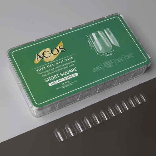 ACOS Soft Gel Nail Tips (Full Tip Coverage) - SHORT SQUARE (312pcs/box) - Lashmer