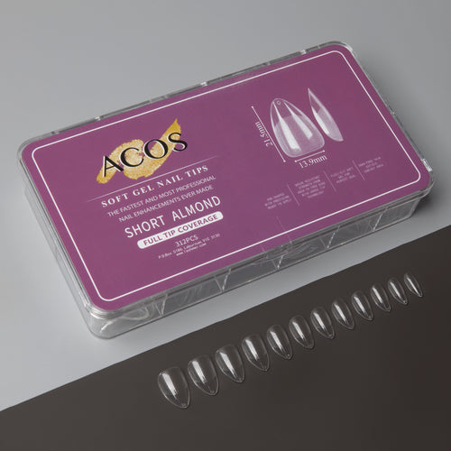ACOS Soft Gel Nail Tips (Full Tip Coverage) - SHORT ALMOND (312pcs/box) - Lashmer