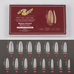 ACOS Soft Gel Nail Tips (Full Tip Coverage with lines) -Medium Almond - Lashmer