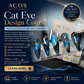 Cat Eye Design Course - course highlights: Magnetic cat-eye effect control, Metallic line detailing, Gem placement techniques and Salon-ready trending design.