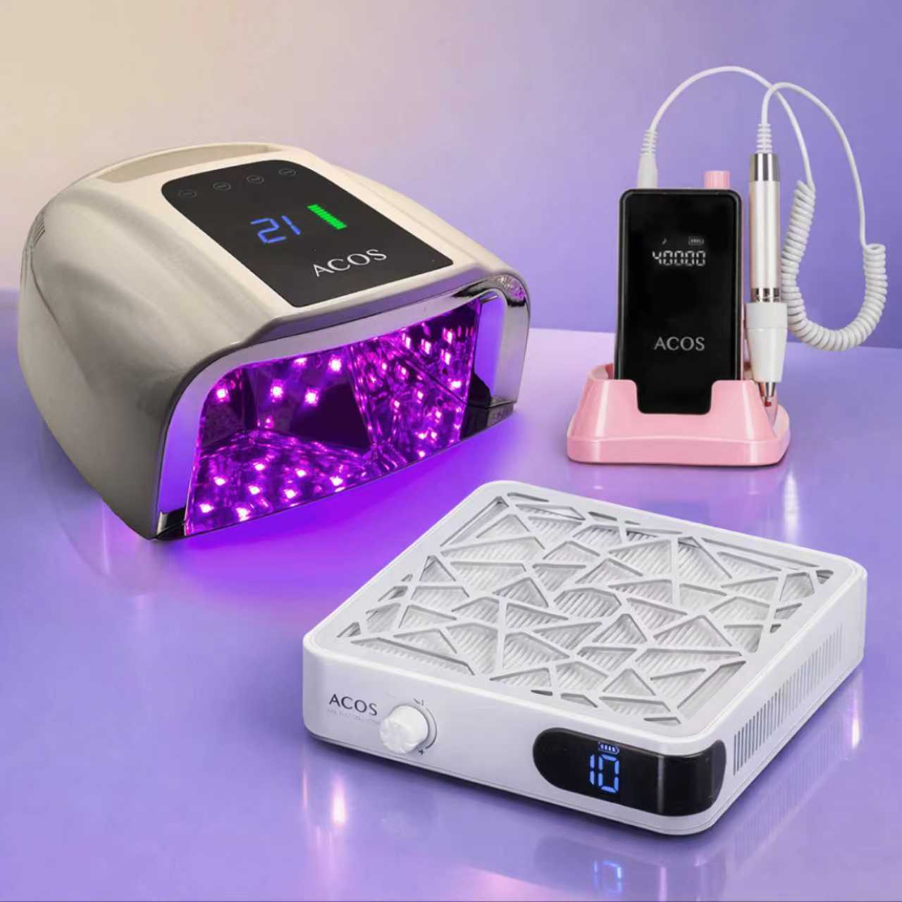 ACOS Professional Brushless Nail Drill + Rechargeable Nail Lamp 96W Pair +Nail Dust Collector - Lashmer