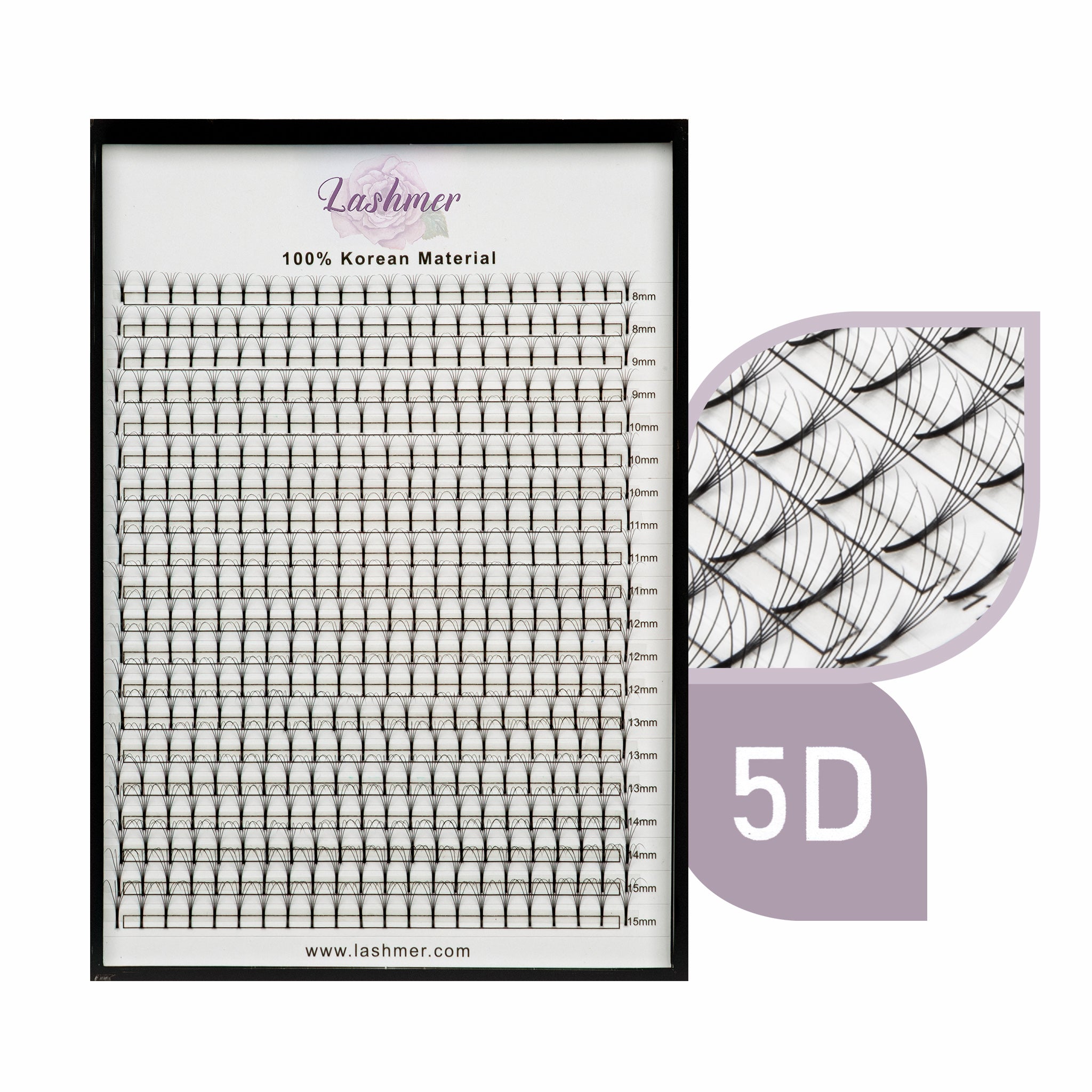 XL tray-Long Stem Premade Fans | Lashmer | C, D Curl--5D - 20 Lines - 440 Fans, Ultra Black - Lashmer