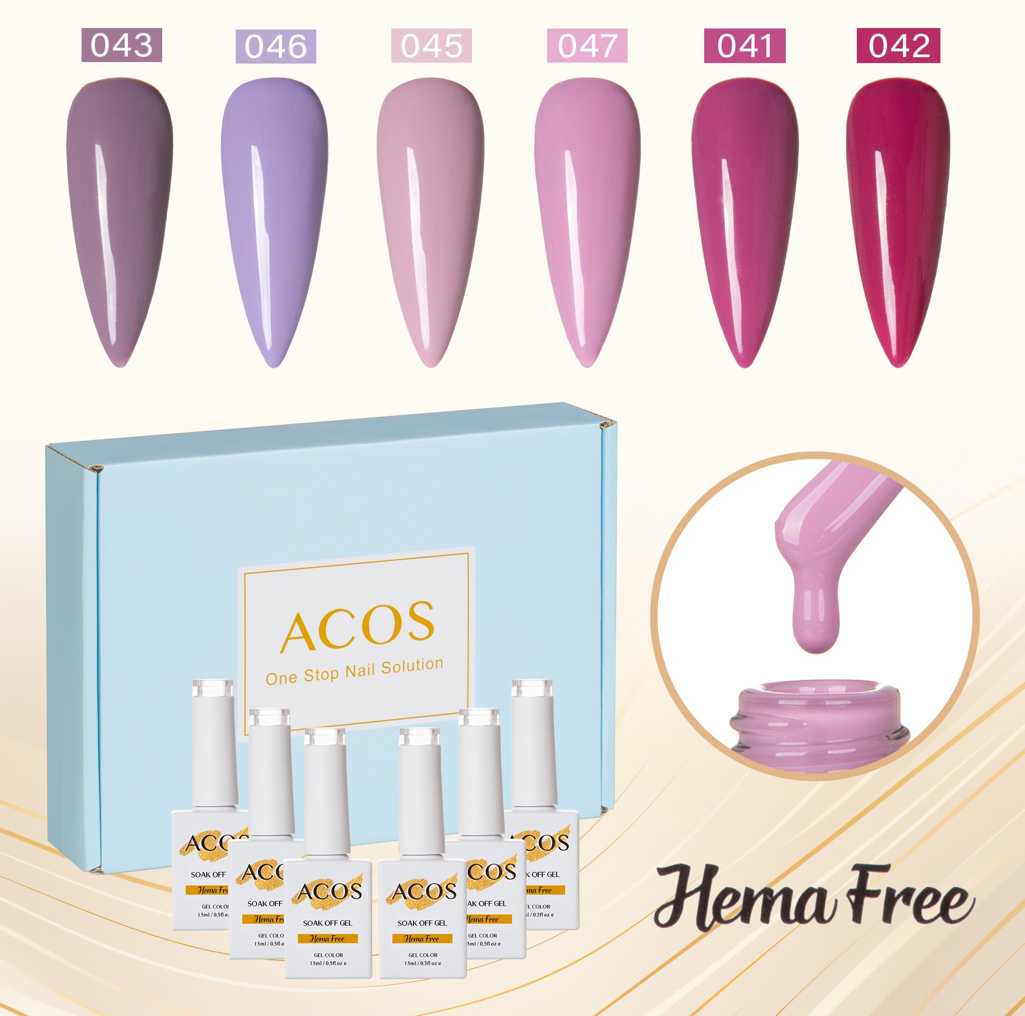ACOS Hema Free Gel Polish 6pcs Set (Purple Colour ) - Lashmer