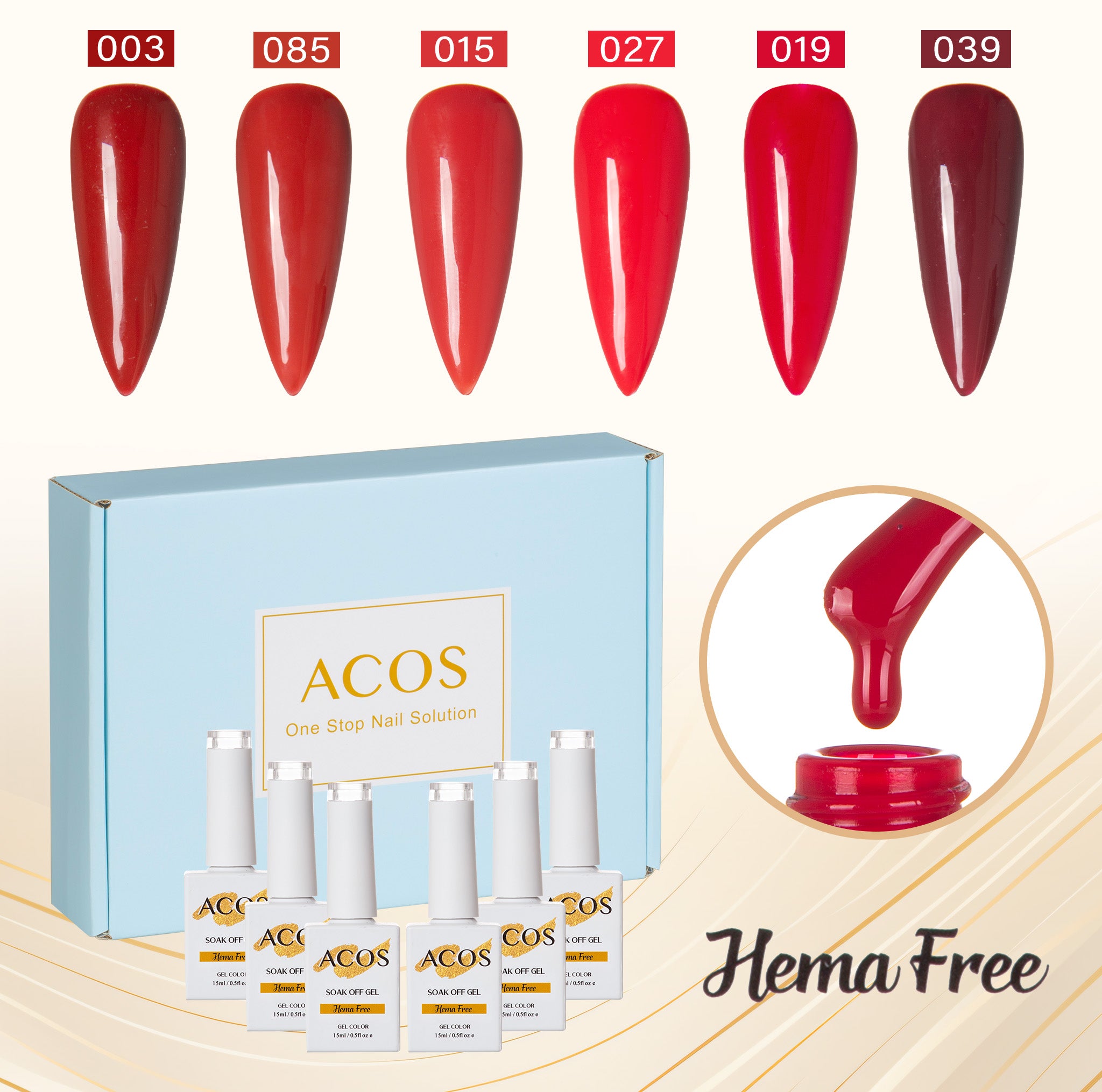 ACOS Hema Free Gel Polish 6pcs Set (Red Colour ) - Lashmer