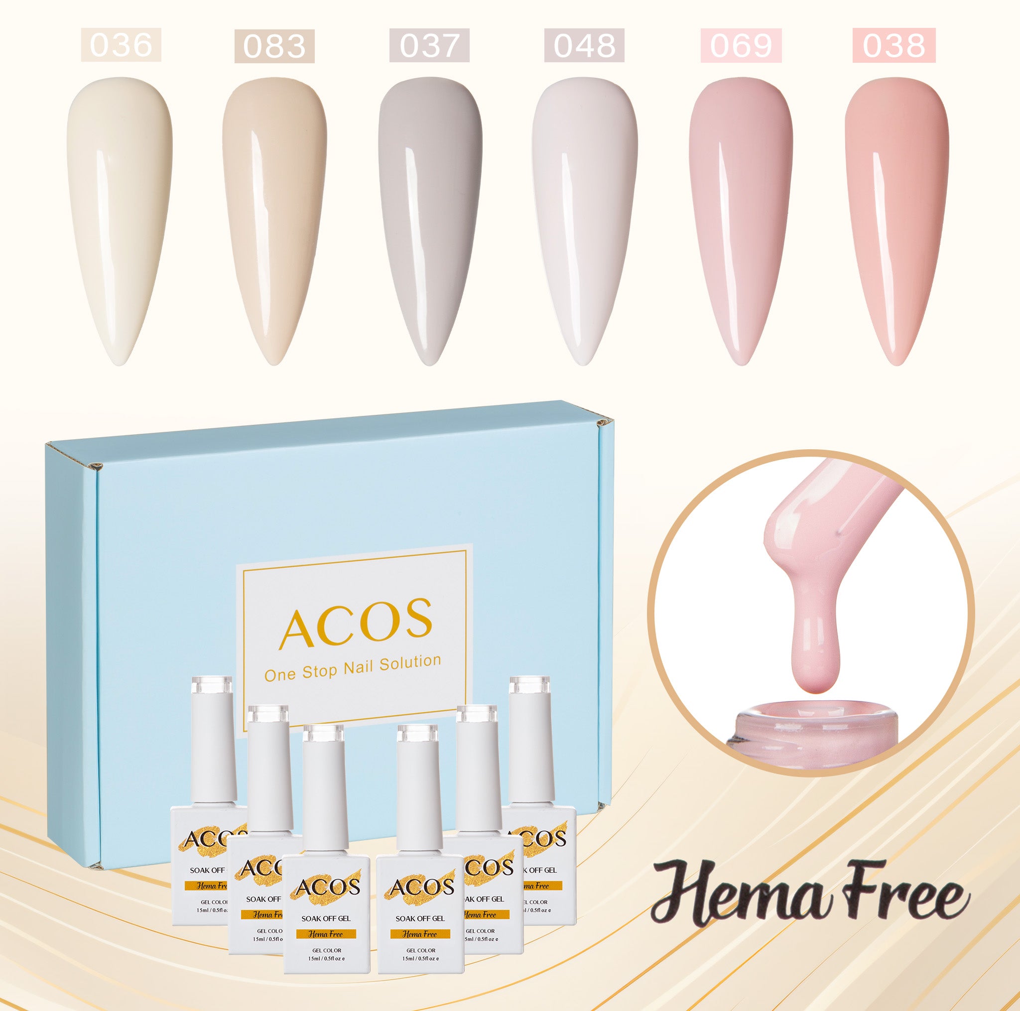 ACOS Hema Free Gel Polish 6pcs Set (Nude Colour ) - Lashmer