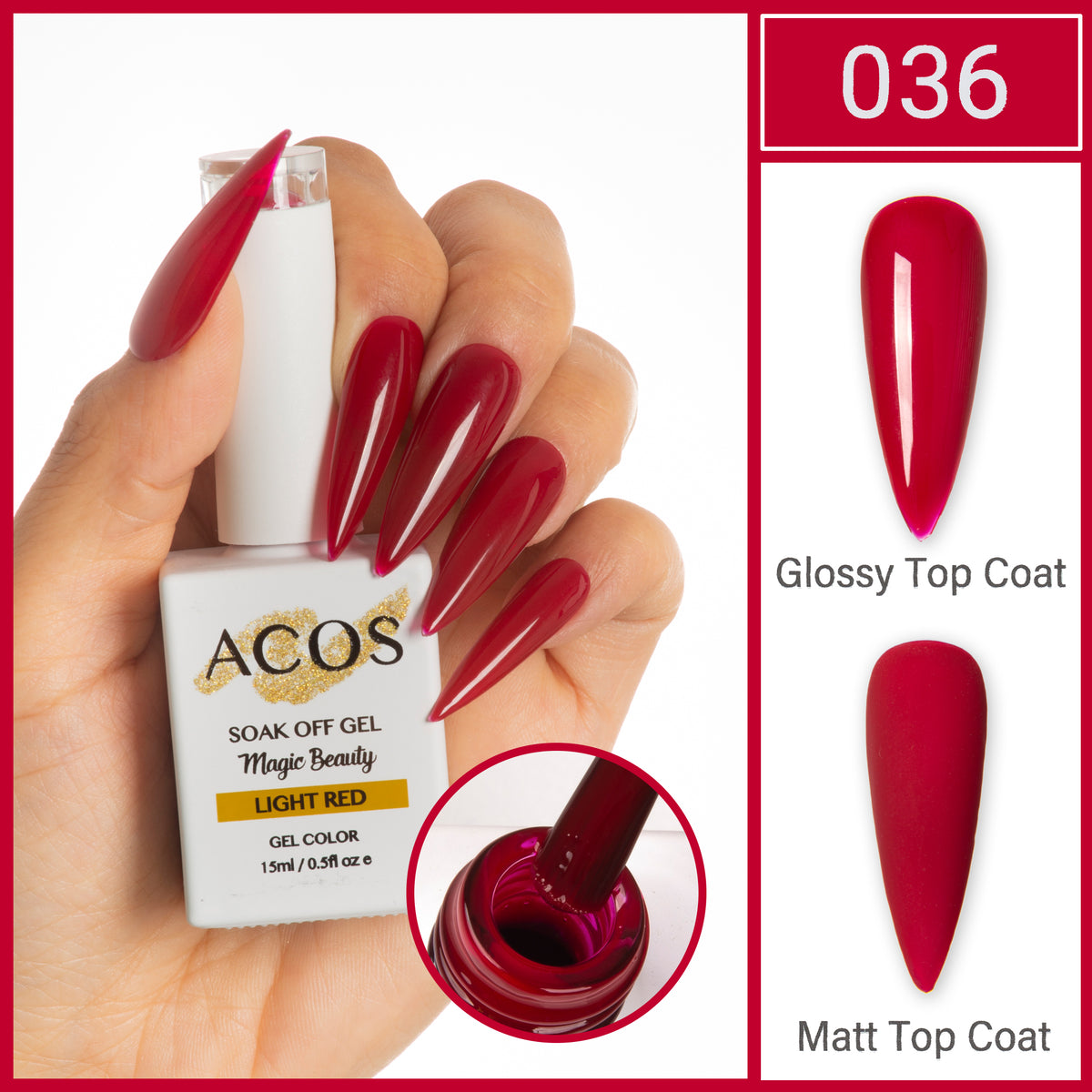 ACOS Magic Beauty Gel Polish Colour Light Red (036) - Lashmer