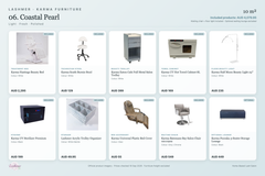 Coastal Pearl package product schedule with included furniture and optional lounge