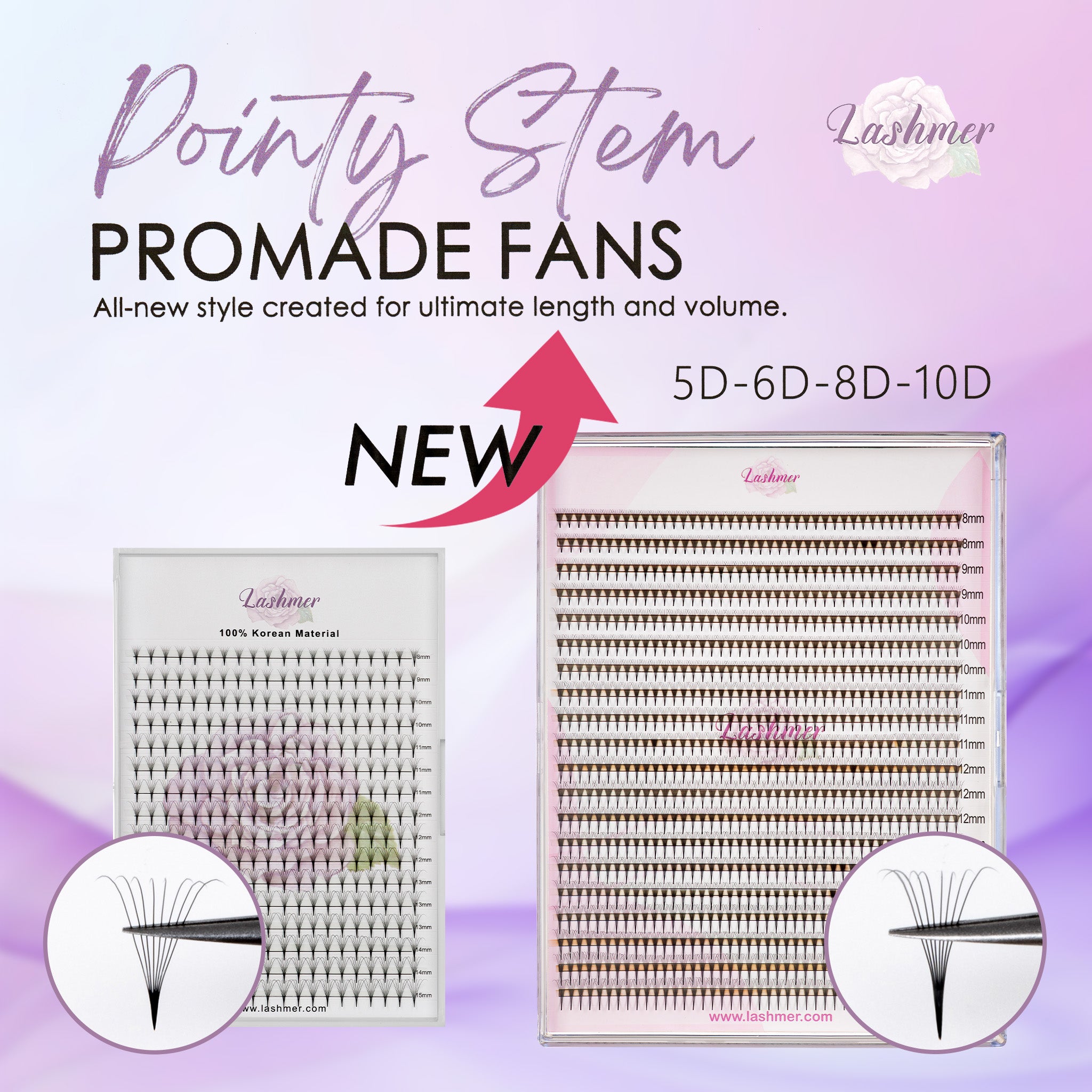 Lashmer Ultra Dark 5D Pointy Narrow Fans (900 Fans) - Lashmer