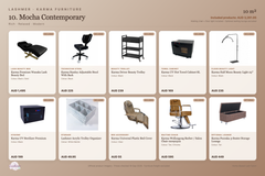 Mocha Contemporary package product schedule with included furniture and optional lounge