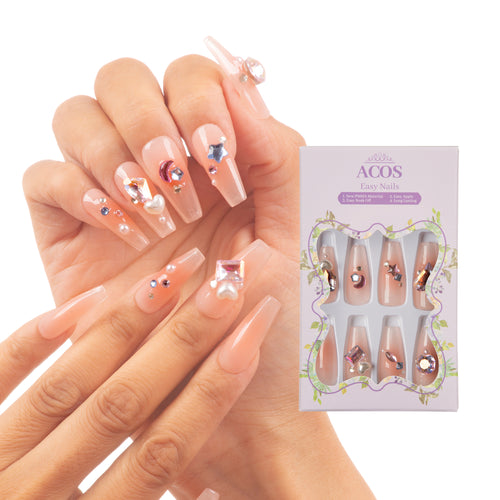 ACOS Long Coffin Easy Nails  (Bling nude pink) - Lashmer Nails&Eyelashes Supplier