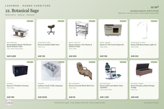 Botanical Sage package product schedule with included furniture and optional lounge