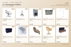 Champagne Gallery package product schedule with included furniture and optional lounge