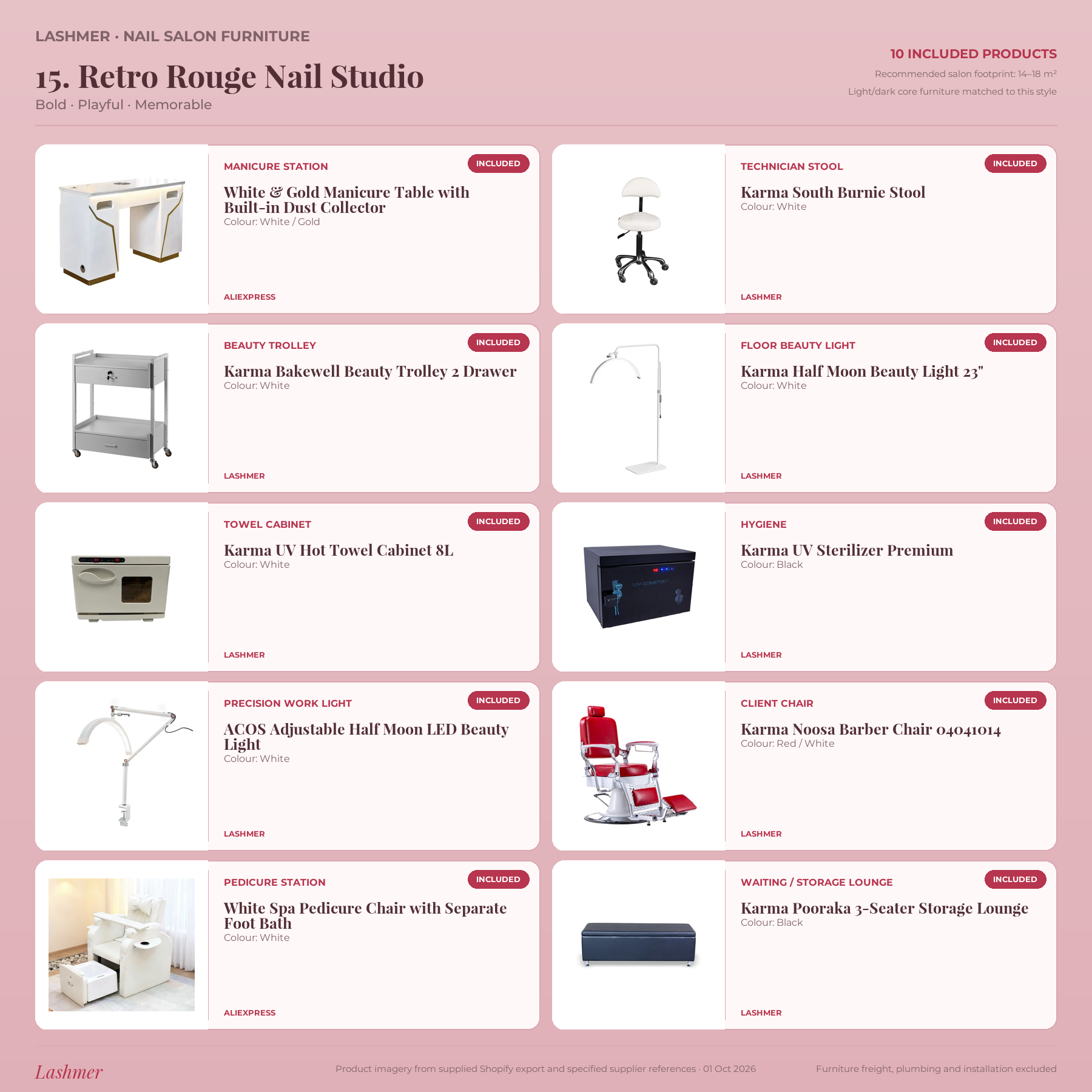 Retro Rouge nail salon package product board