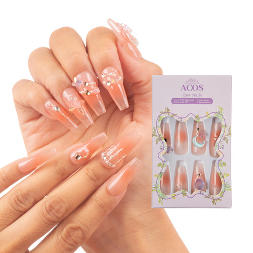 ACOS Long Coffin Easy Nails  (Light Nude Pink design) - Lashmer Nails&Eyelashes Supplier