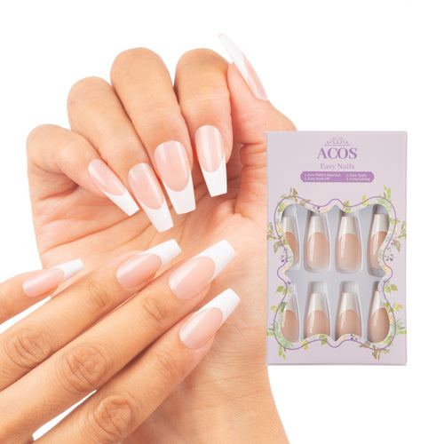 ACOS Long Coffin Easy Nails  (French design) - Lashmer Nails&Eyelashes Supplier